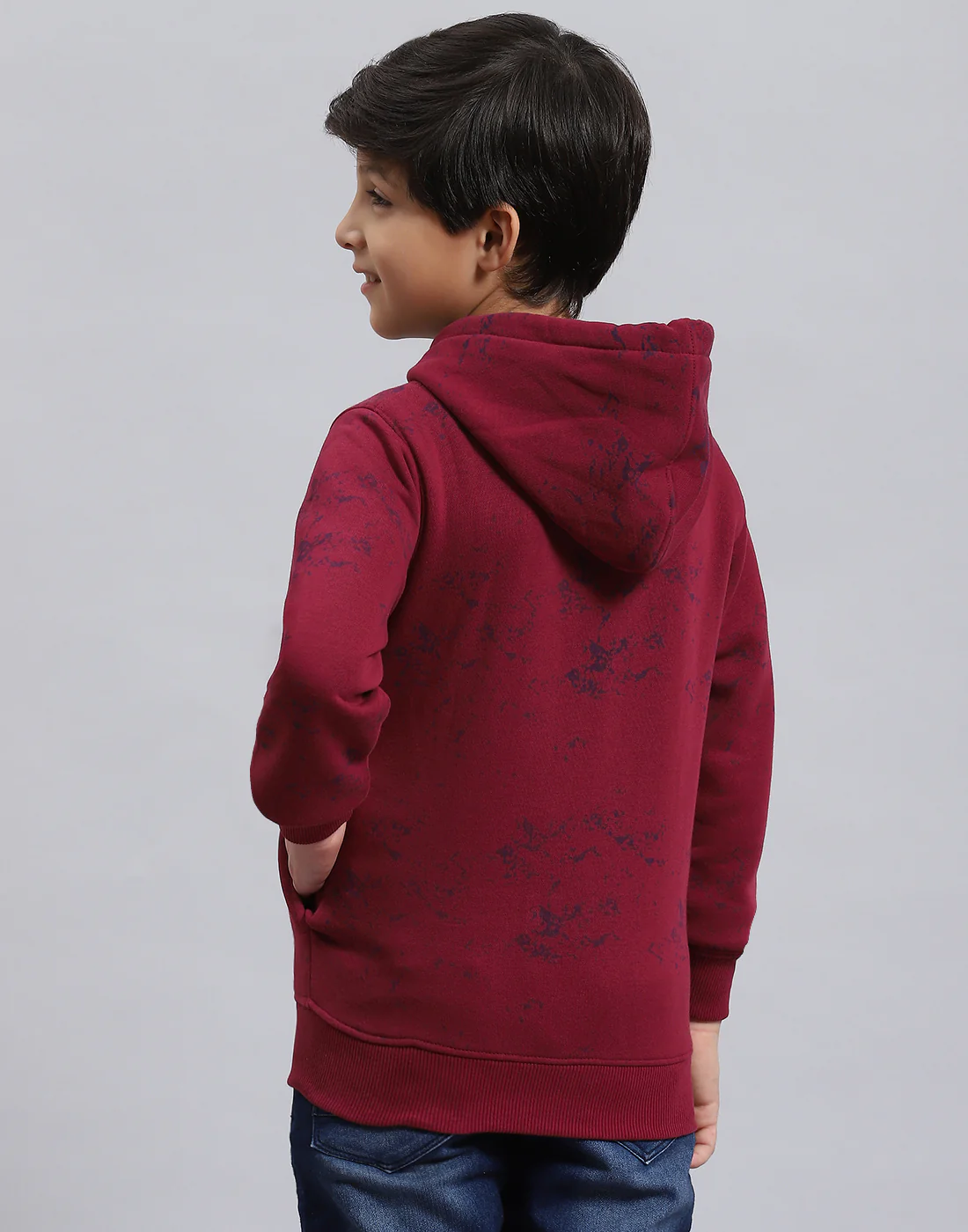 Boys Maroon Printed Hooded Full Sleeve Sweatshirt - Image 6
