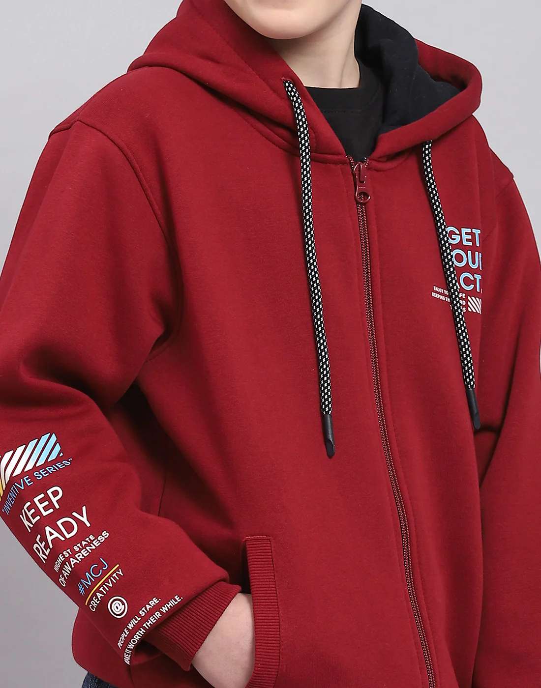 Boys Maroon Printed Hooded Full Sleeve Sweatshirt - Image 6