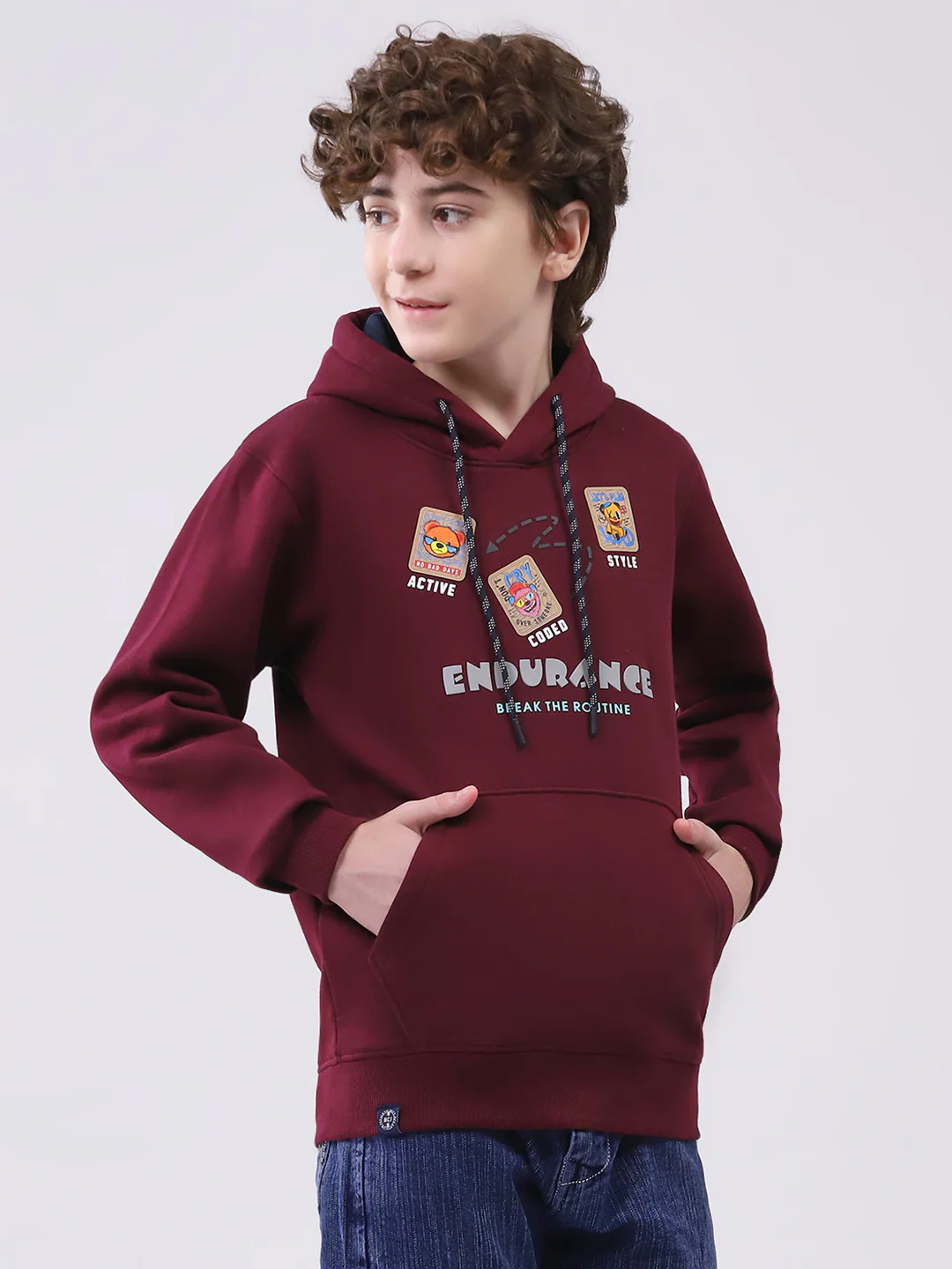 Boys Maroon Printed Hooded Full Sleeve Sweatshirt - Image 4