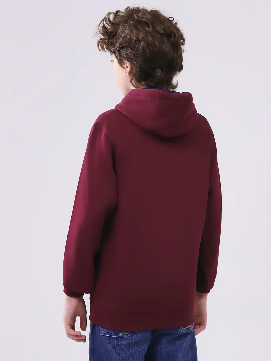 Boys Maroon Printed Hooded Full Sleeve Sweatshirt - Image 5