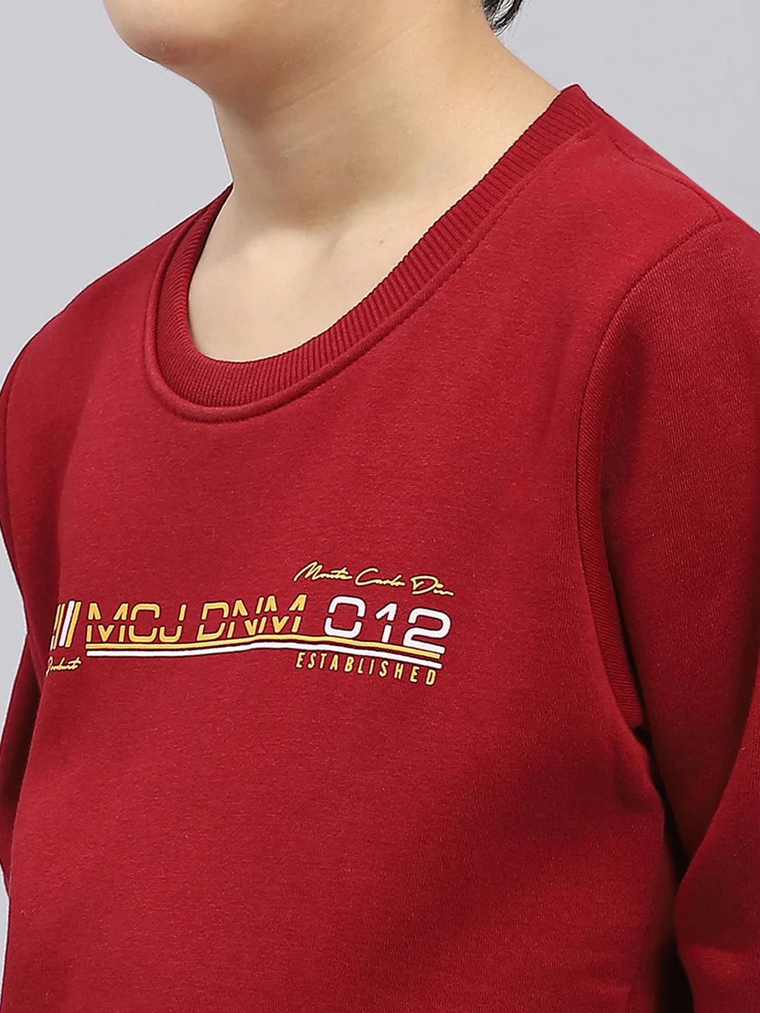 Boys Maroon Printed Round Neck Full Sleeve Sweatshirt - Image 6