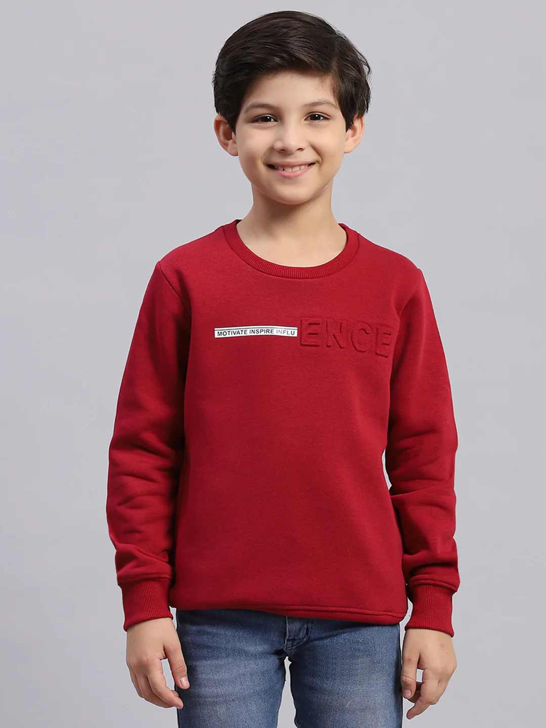 Boys Maroon Printed Round Neck Full Sleeve Sweatshirt - Image 2