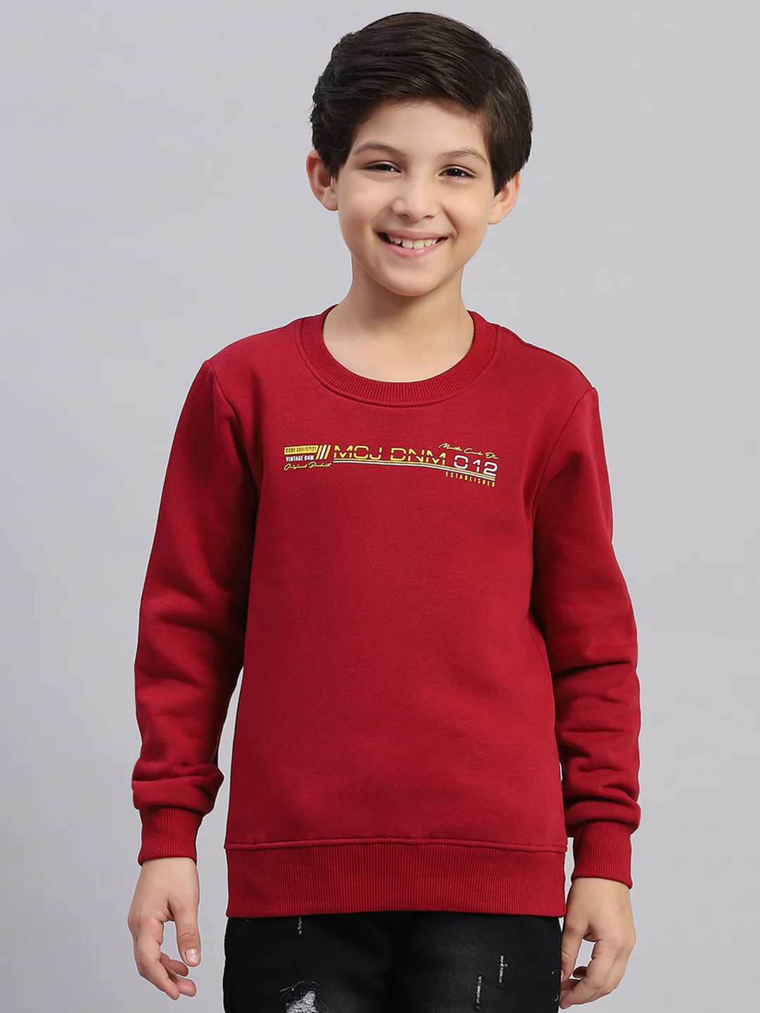 Boys Maroon Printed Round Neck Full Sleeve Sweatshirt - Image 2