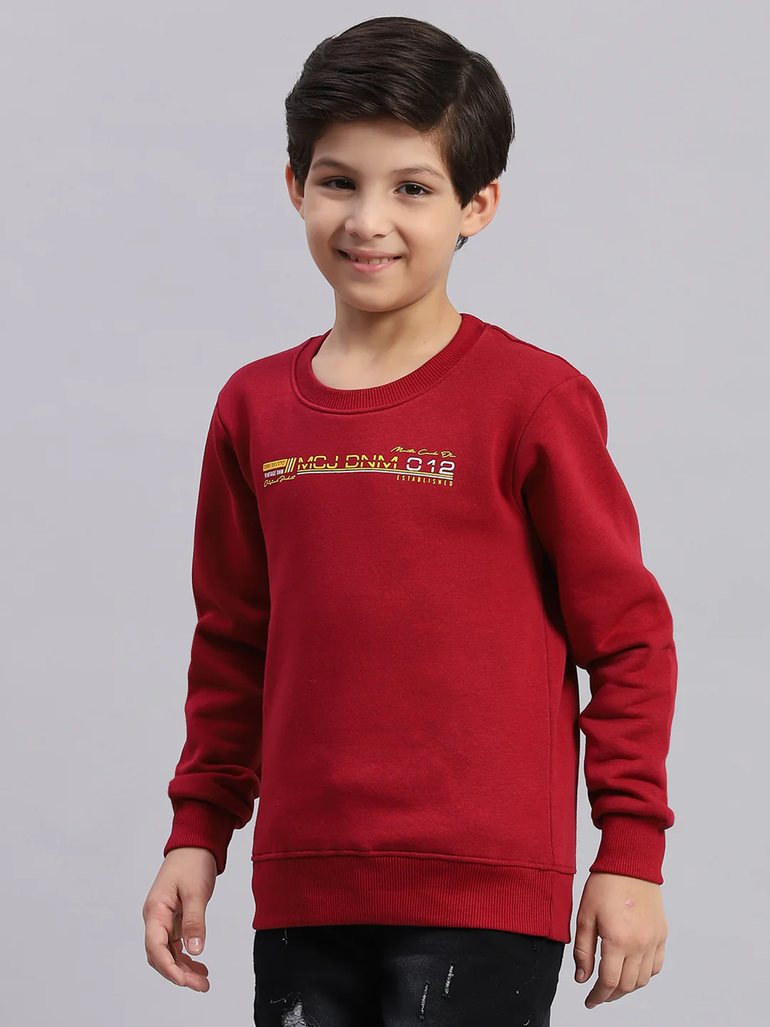 Boys Maroon Printed Round Neck Full Sleeve Sweatshirt - Image 3