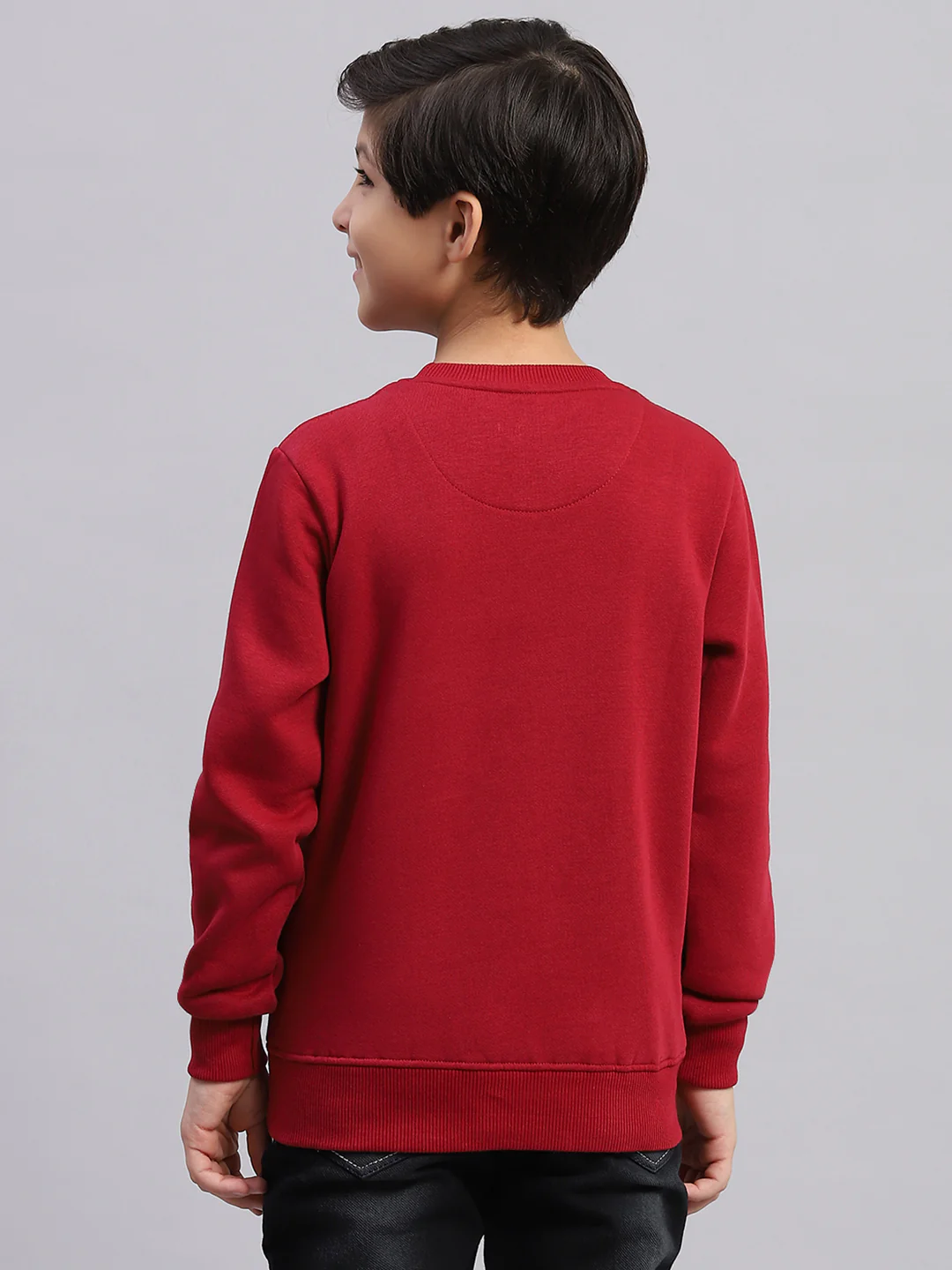 Boys Maroon Printed Round Neck Full Sleeve Sweatshirt - Image 5