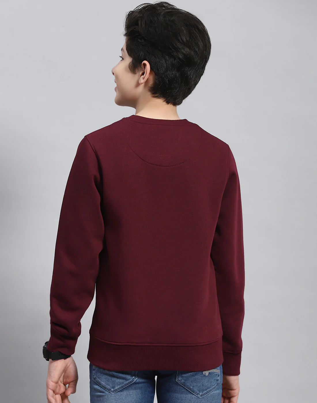 Boys Maroon Printed Round Neck Full Sleeve Sweatshirt - Image 5