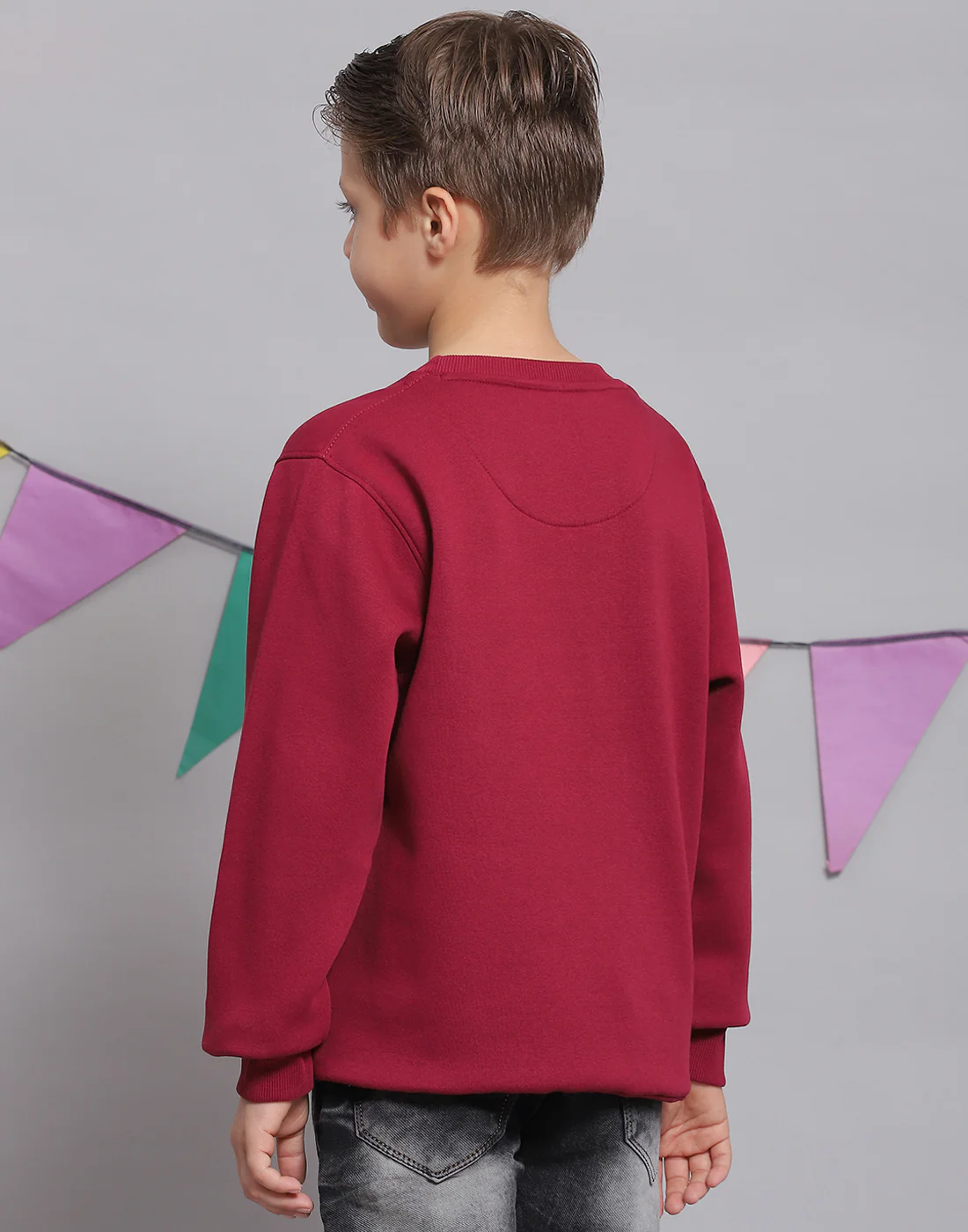 Boys Maroon Printed Round Neck Full Sleeve Sweatshirt - Image 6