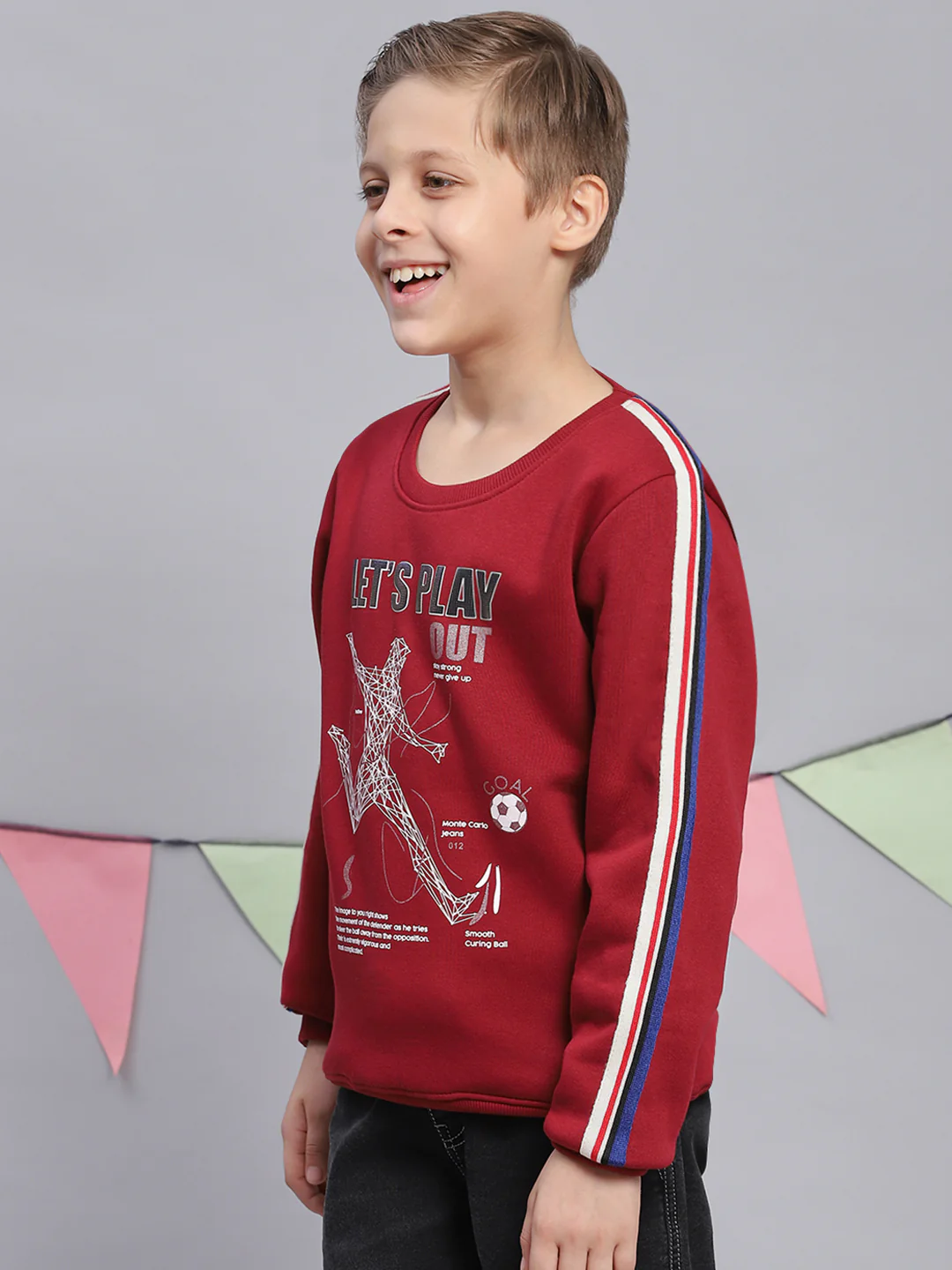 Boys Maroon Printed Round Neck Full Sleeve Sweatshirt - Image 3
