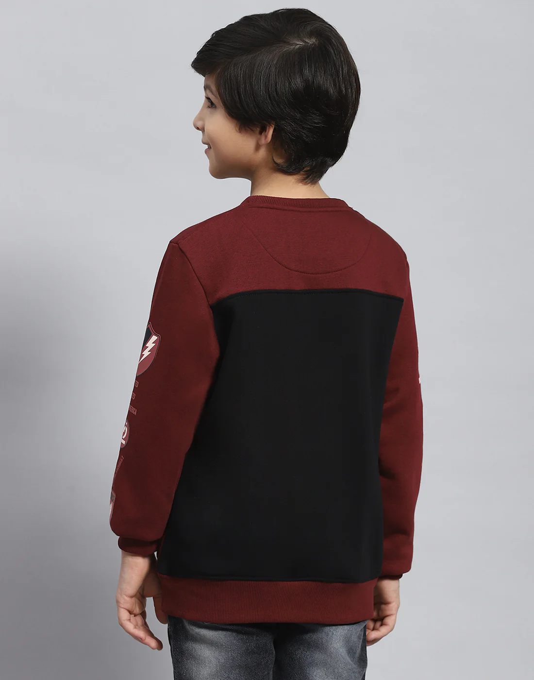 Boys Maroon Printed Round Neck Full Sleeve Sweatshirt - Image 5