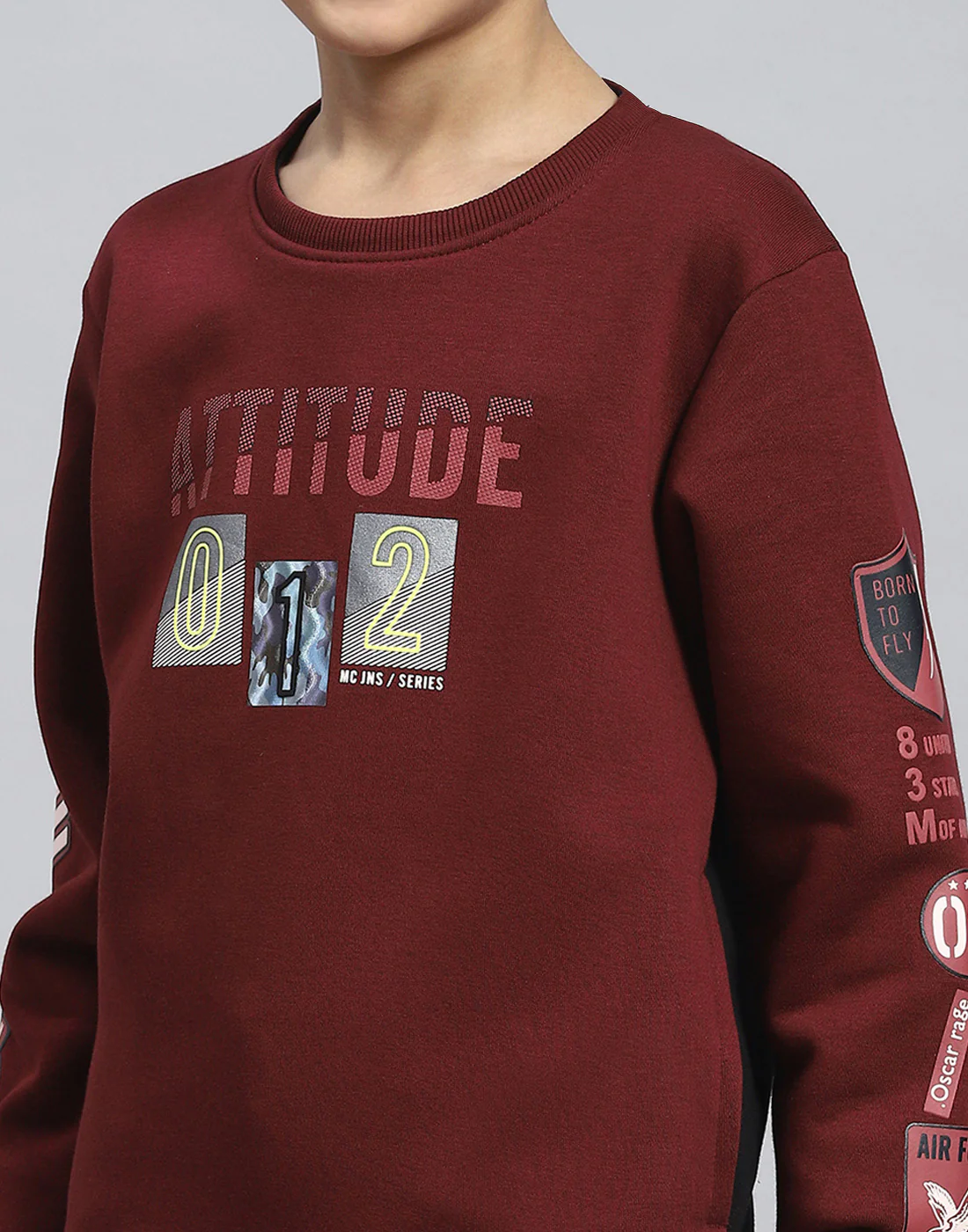 Boys Maroon Printed Round Neck Full Sleeve Sweatshirt - Image 7
