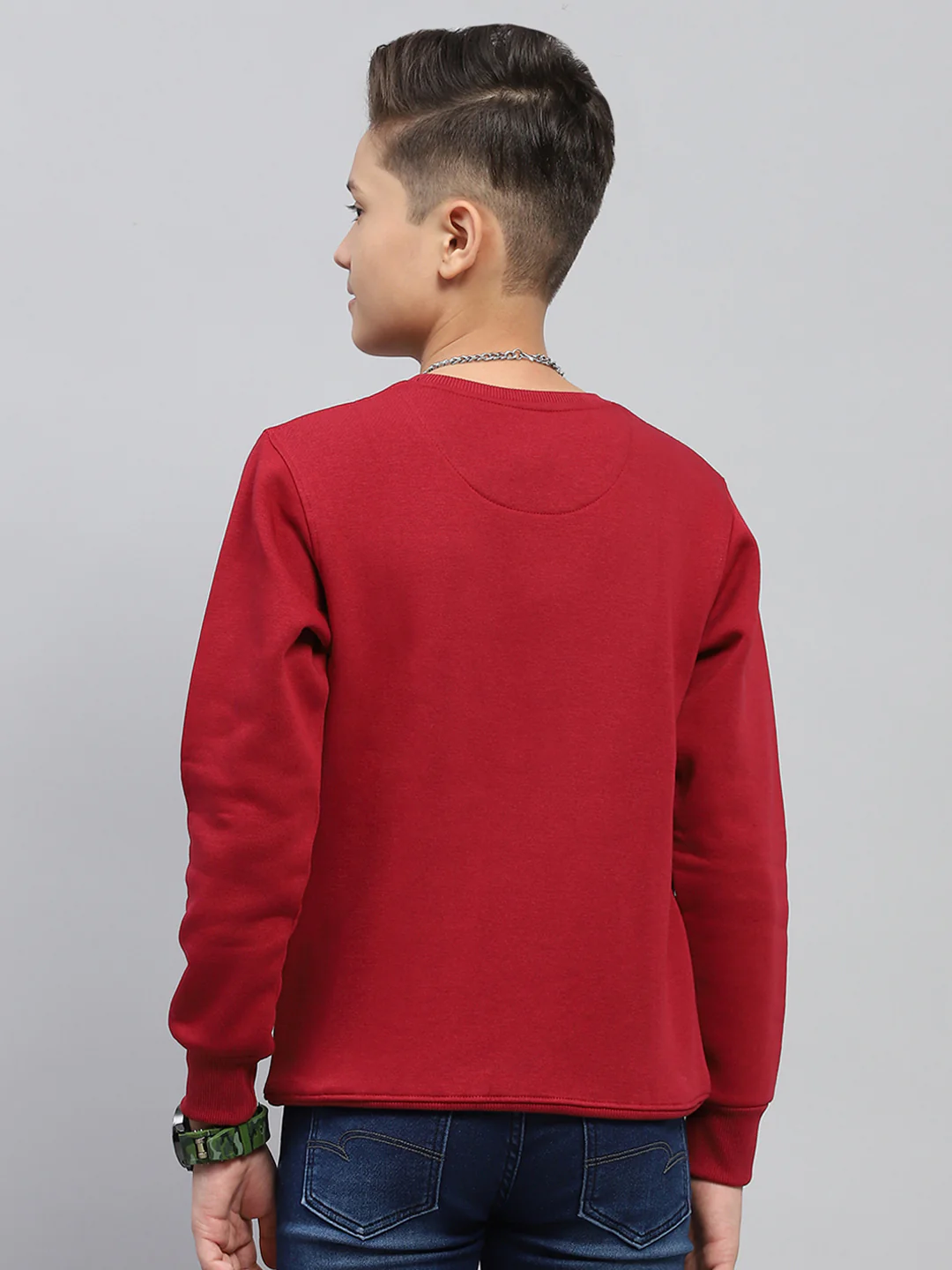 Boys Maroon Printed Round Neck Full Sleeve Sweatshirt - Image 5