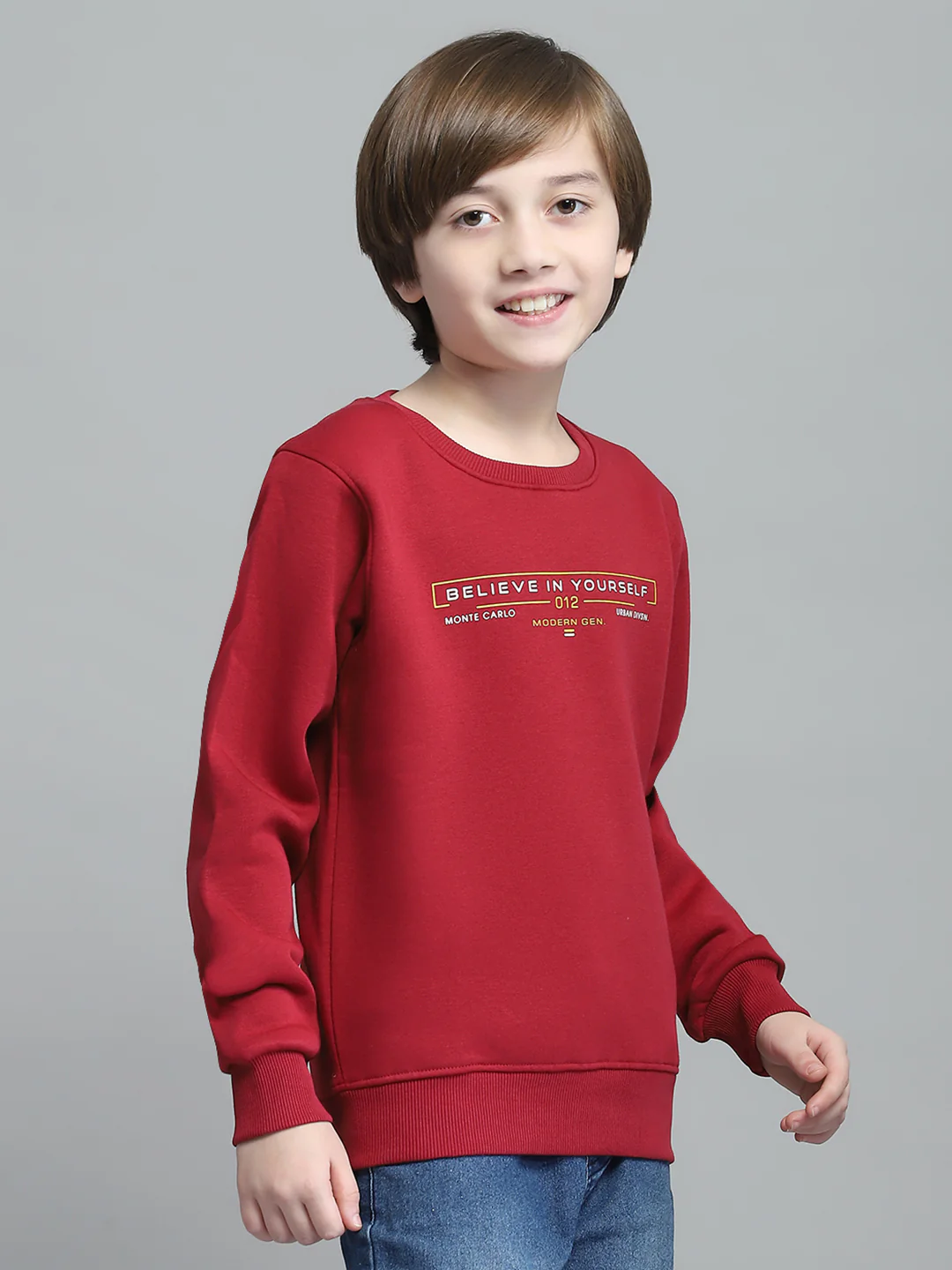 Boys Maroon Printed Round Neck Full Sleeve Sweatshirt - Image 4