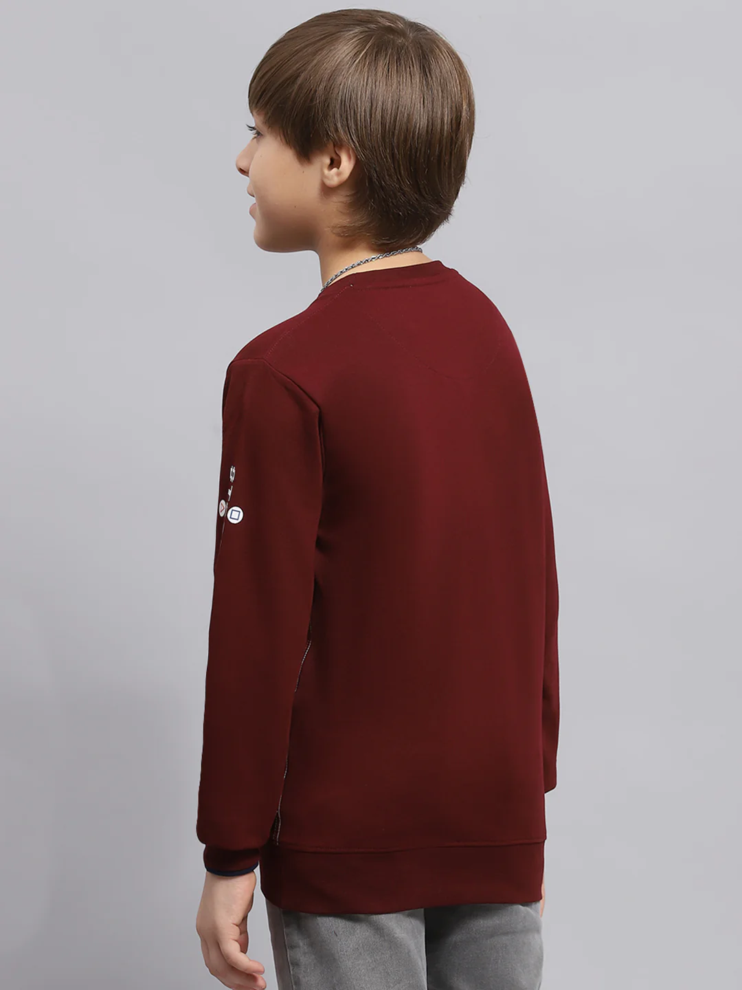 Boys Maroon Printed Round Neck Full Sleeve Sweatshirt - Image 5