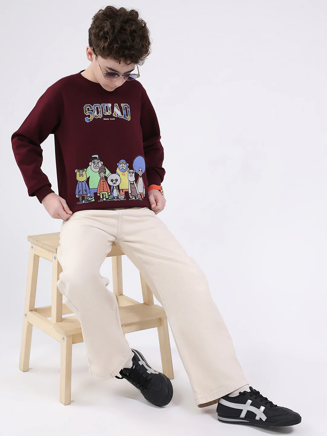 Boys Maroon Printed Round Neck Full Sleeve Sweatshirt - Image 2