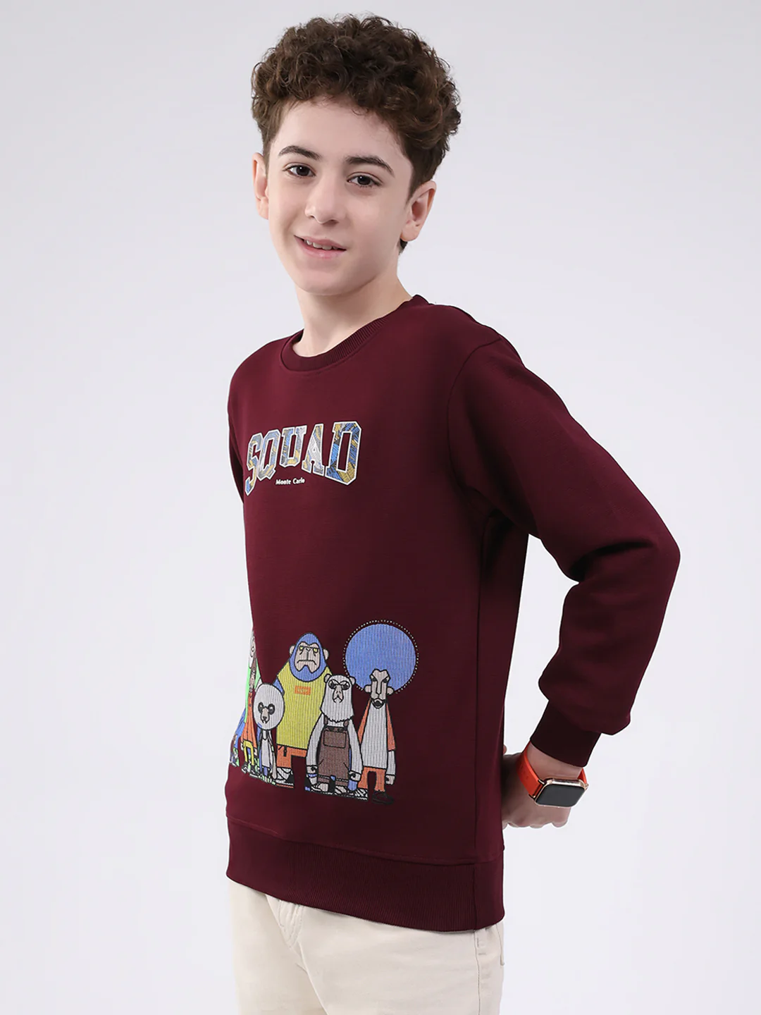 Boys Maroon Printed Round Neck Full Sleeve Sweatshirt - Image 3