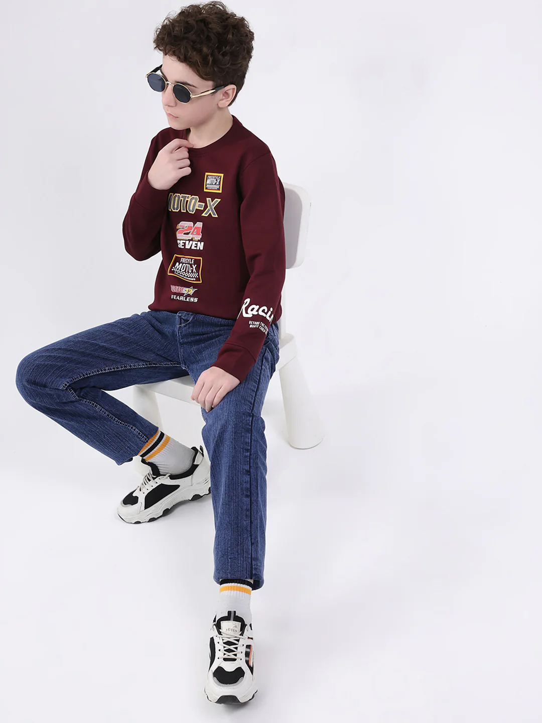 Boys Maroon Printed Round Neck Full Sleeve Sweatshirt - Image 2