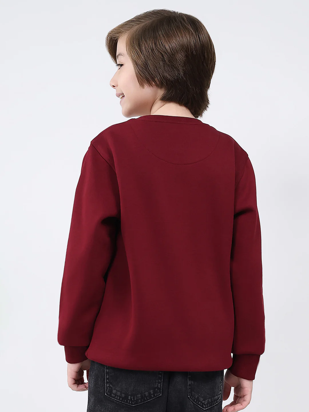 Boys Maroon Printed Round Neck Full Sleeve Sweatshirt - Image 5