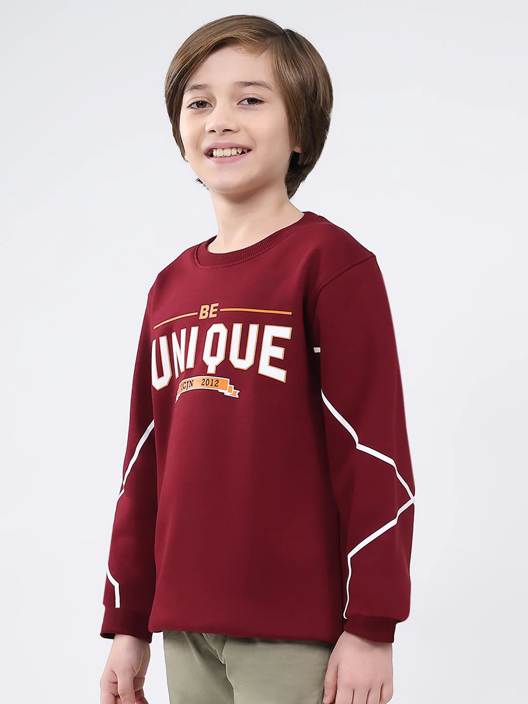 Boys Maroon Printed Round Neck Full Sleeve Sweatshirt - Image 3
