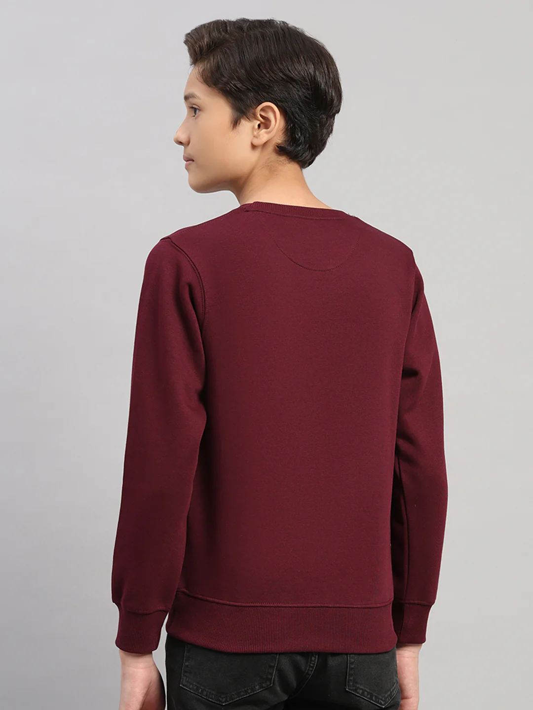 Boys Maroon Printed Round Neck Full Sleeve Sweatshirt - Image 5
