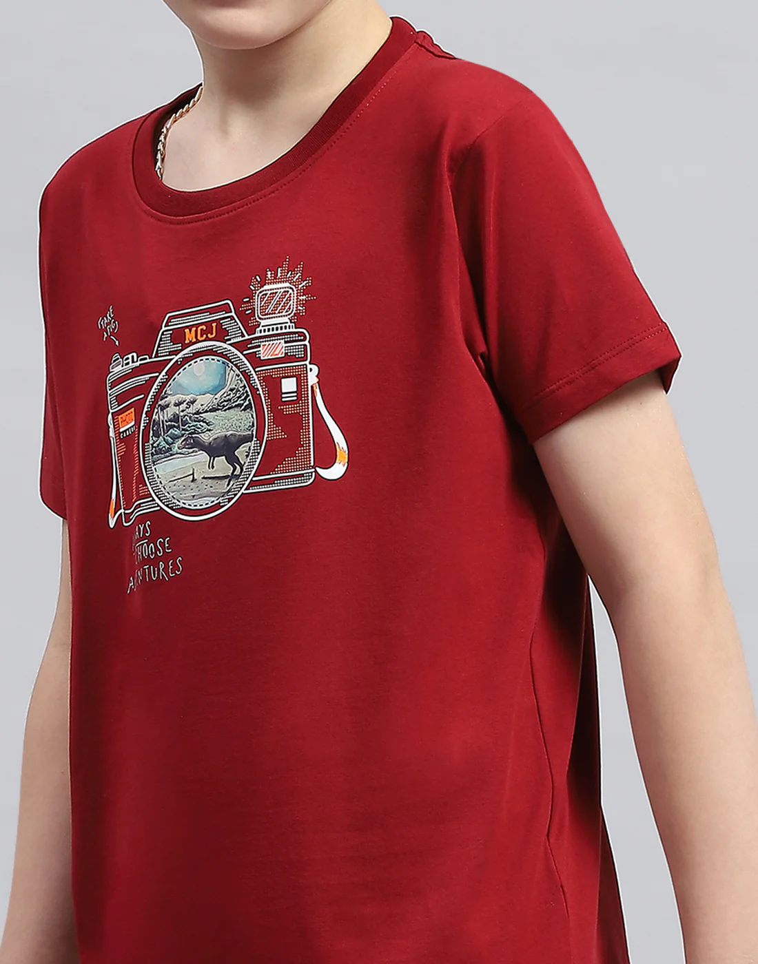 Boys Maroon Printed Round Neck Half Sleeve T-Shirt - Image 6
