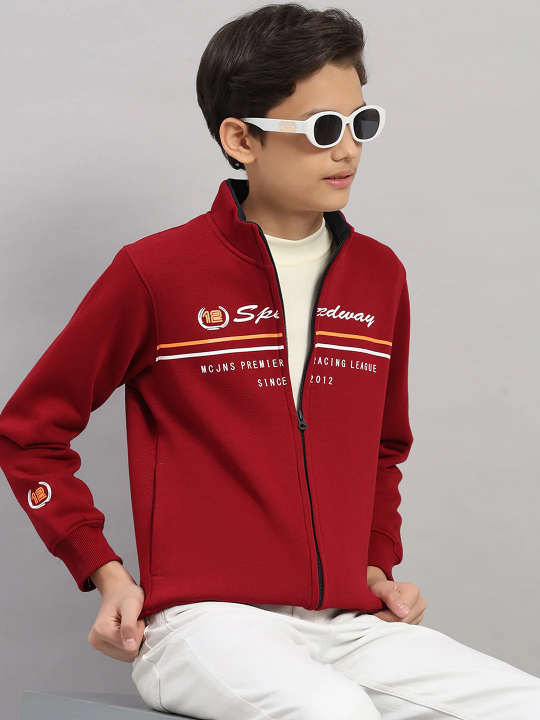 Boys Maroon Printed Turtle Neck Full Sleeve Sweatshirt - Image 6