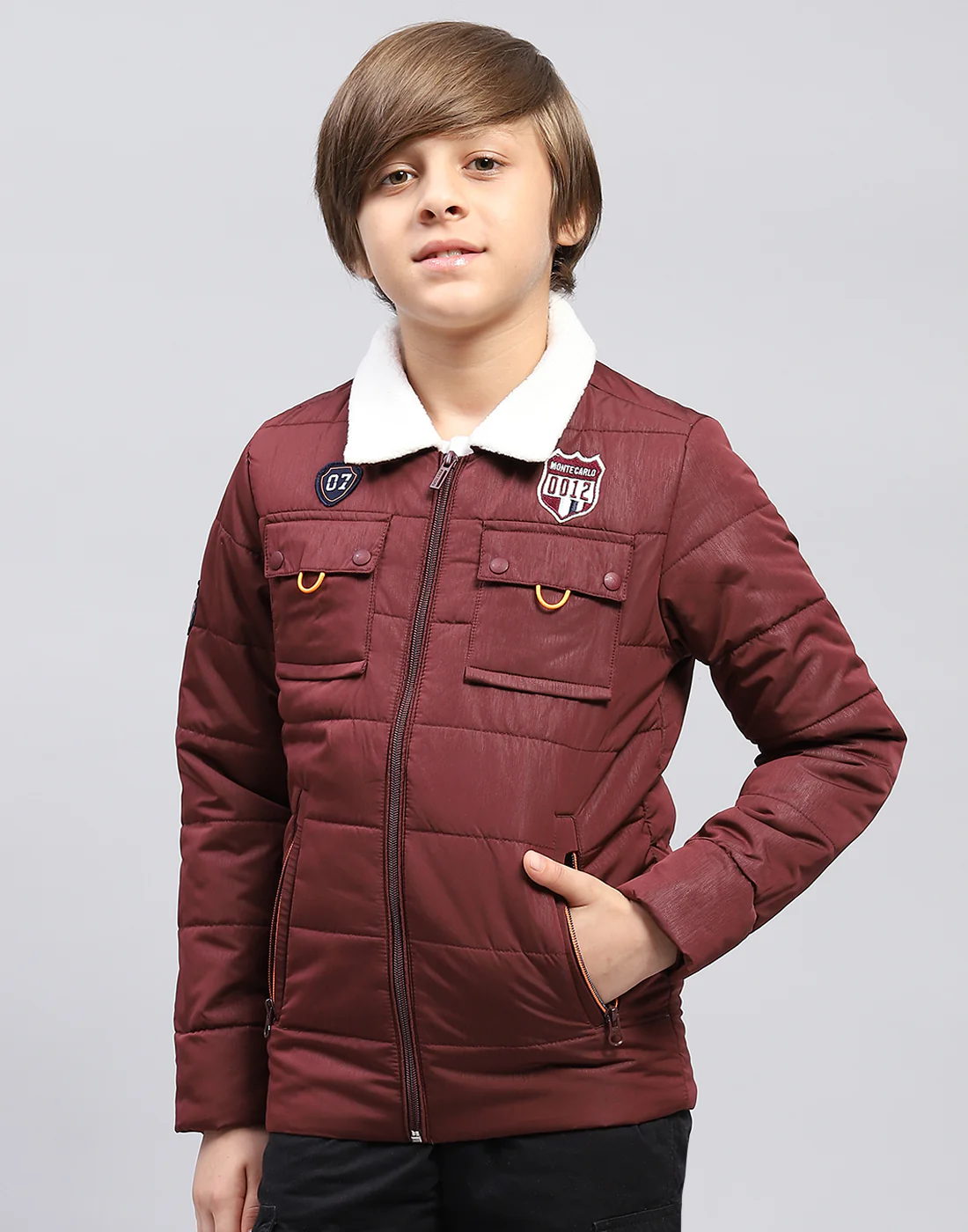 Boys Maroon Solid Collar Full Sleeve Jacket - Image 2