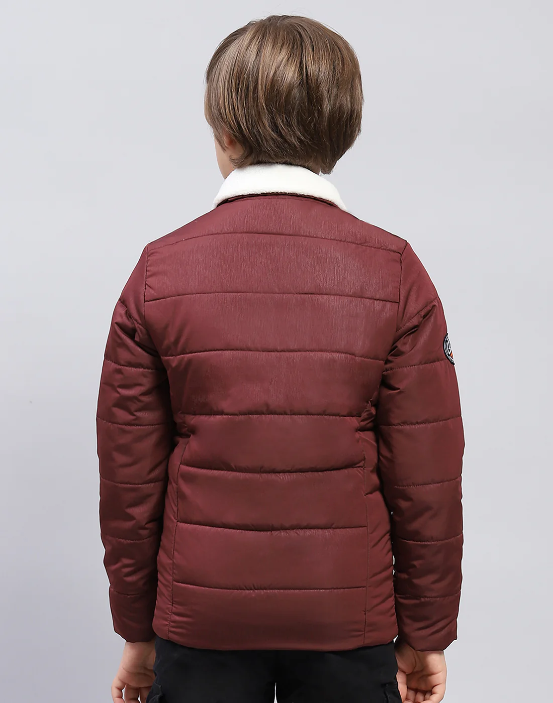 Boys Maroon Solid Collar Full Sleeve Jacket - Image 5