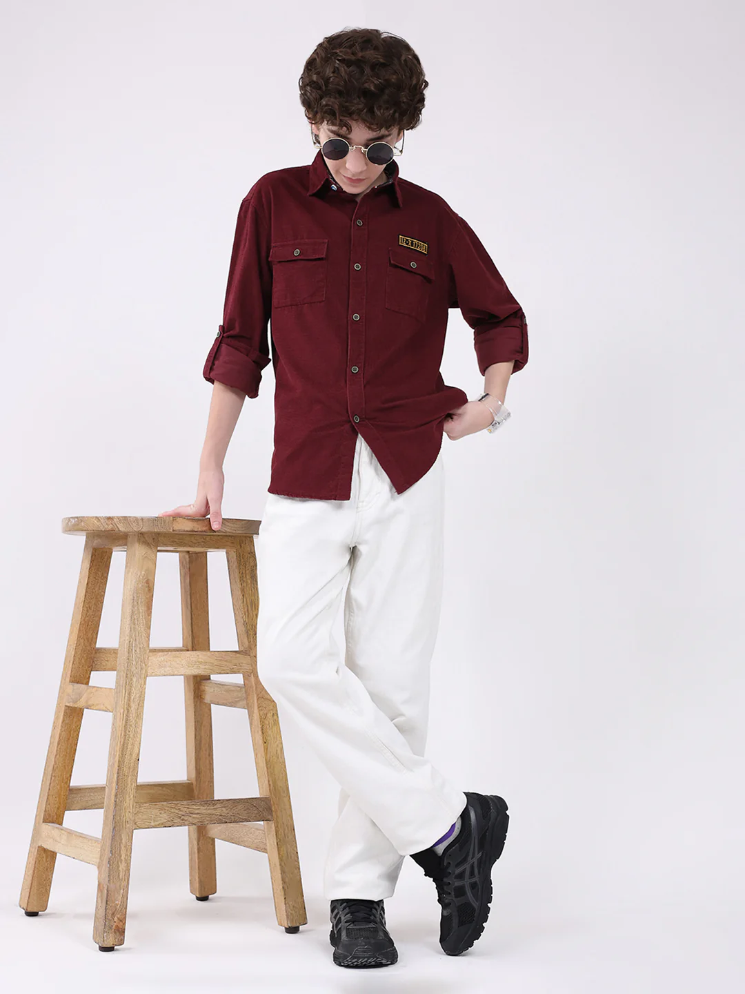 Boys Maroon Solid Collar Full Sleeve Shirt - Image 2