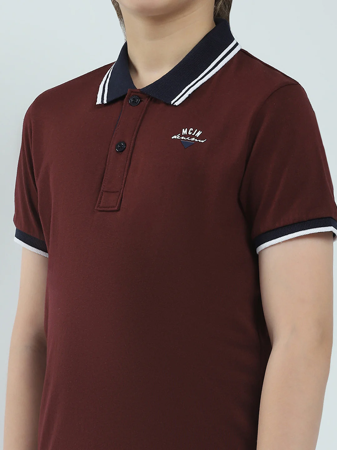 Boys Maroon Solid Collar Half Sleeve T-Shirt - Image 6