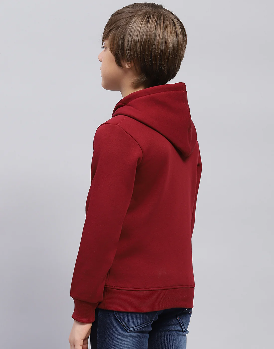 Boys Maroon Solid Hooded Full Sleeve Sweatshirt - Image 5