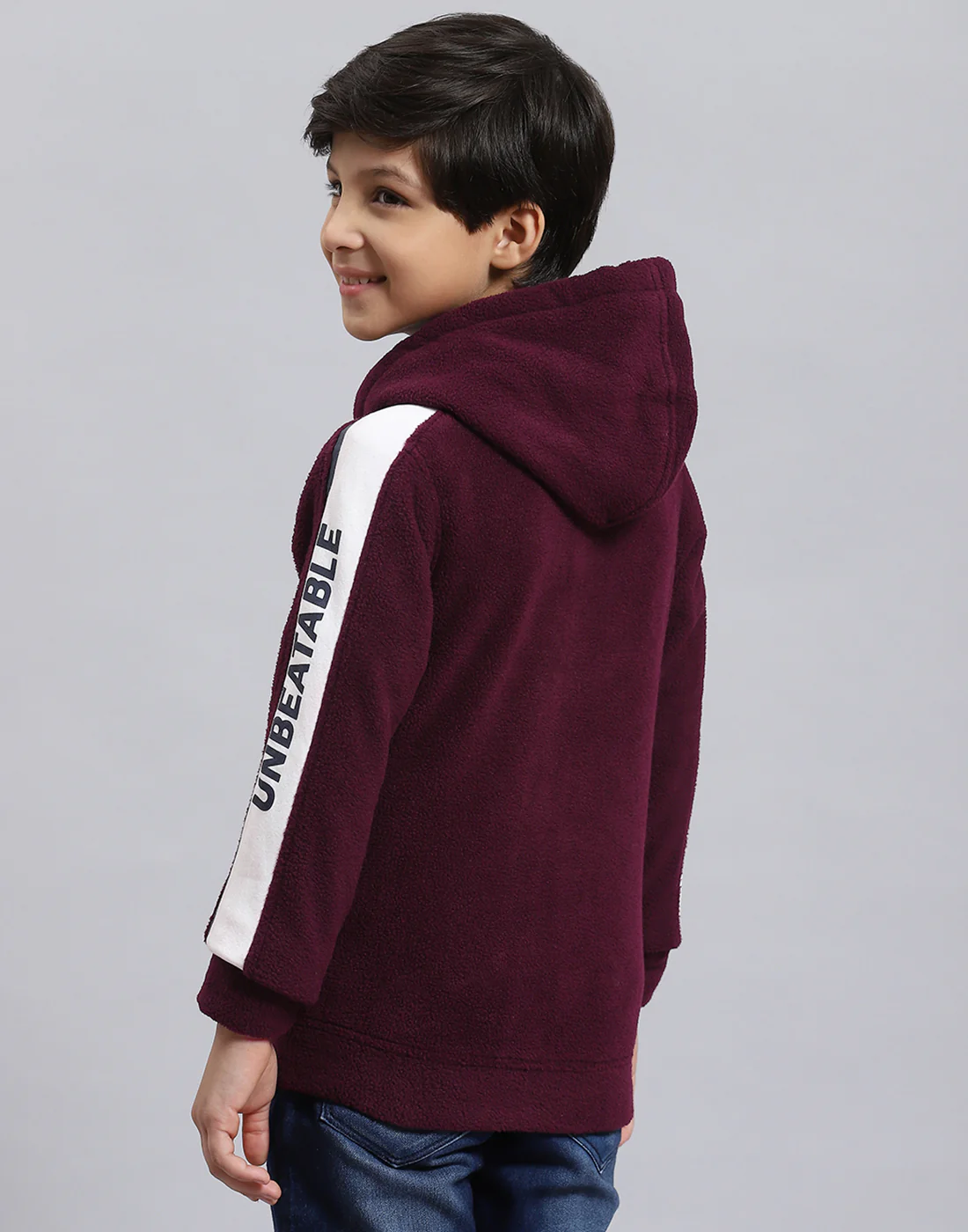 Boys Maroon Solid Hooded Full Sleeve Sweatshirt - Image 6