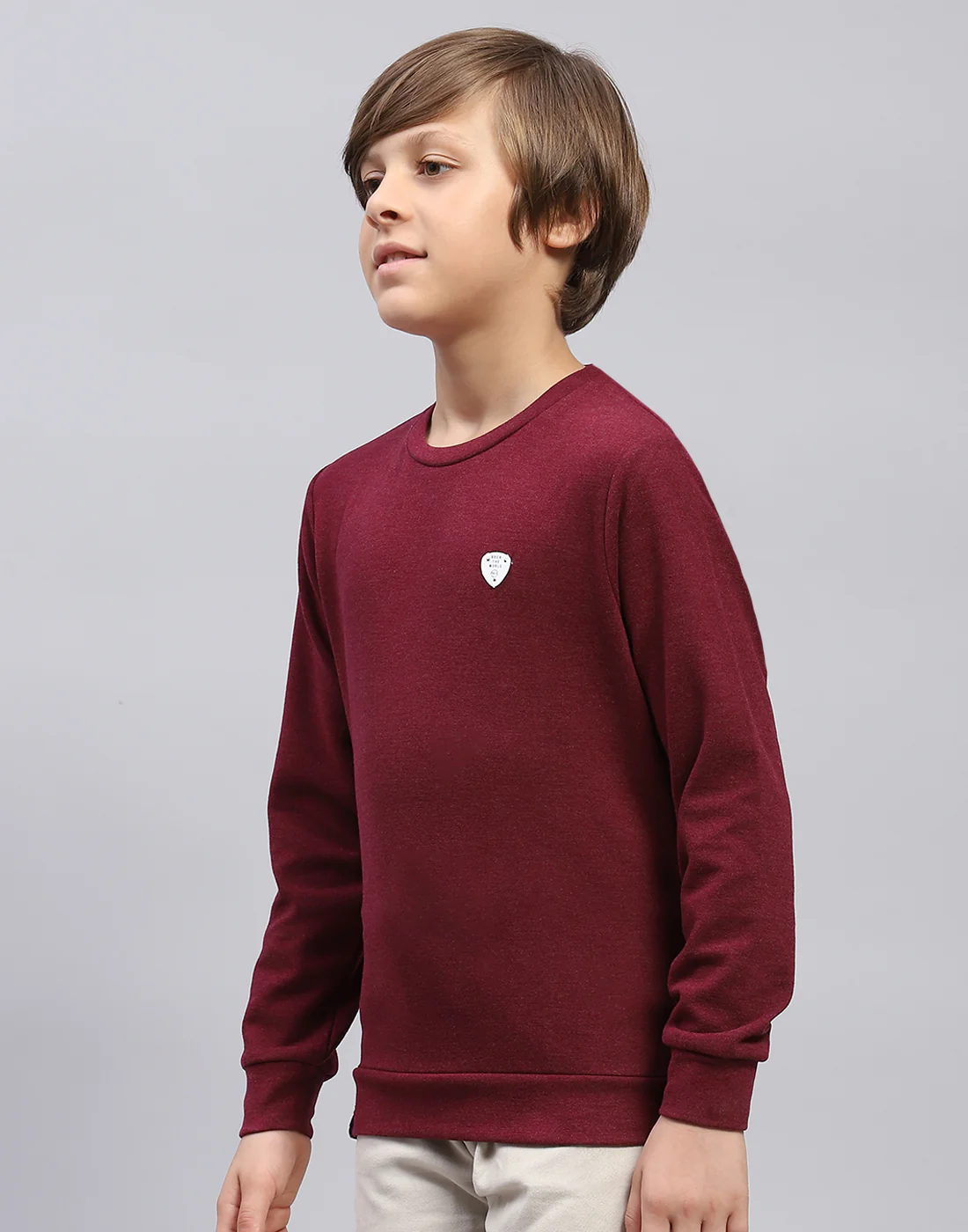 Boys Maroon Solid Round Neck Full Sleeve Sweatshirt - Image 3