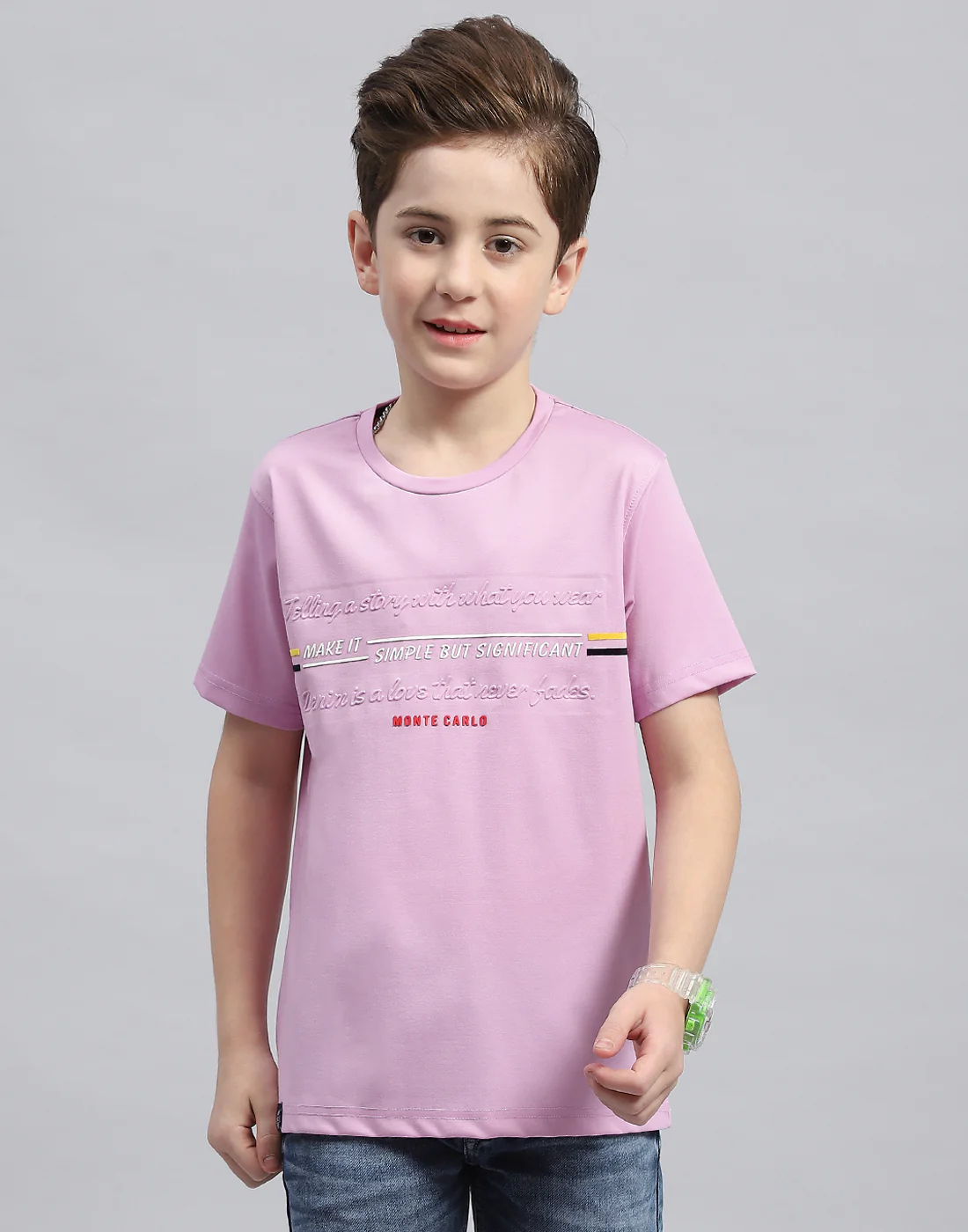 Boys Mauve Printed Round Neck Half Sleeve T-Shirt - Image 2