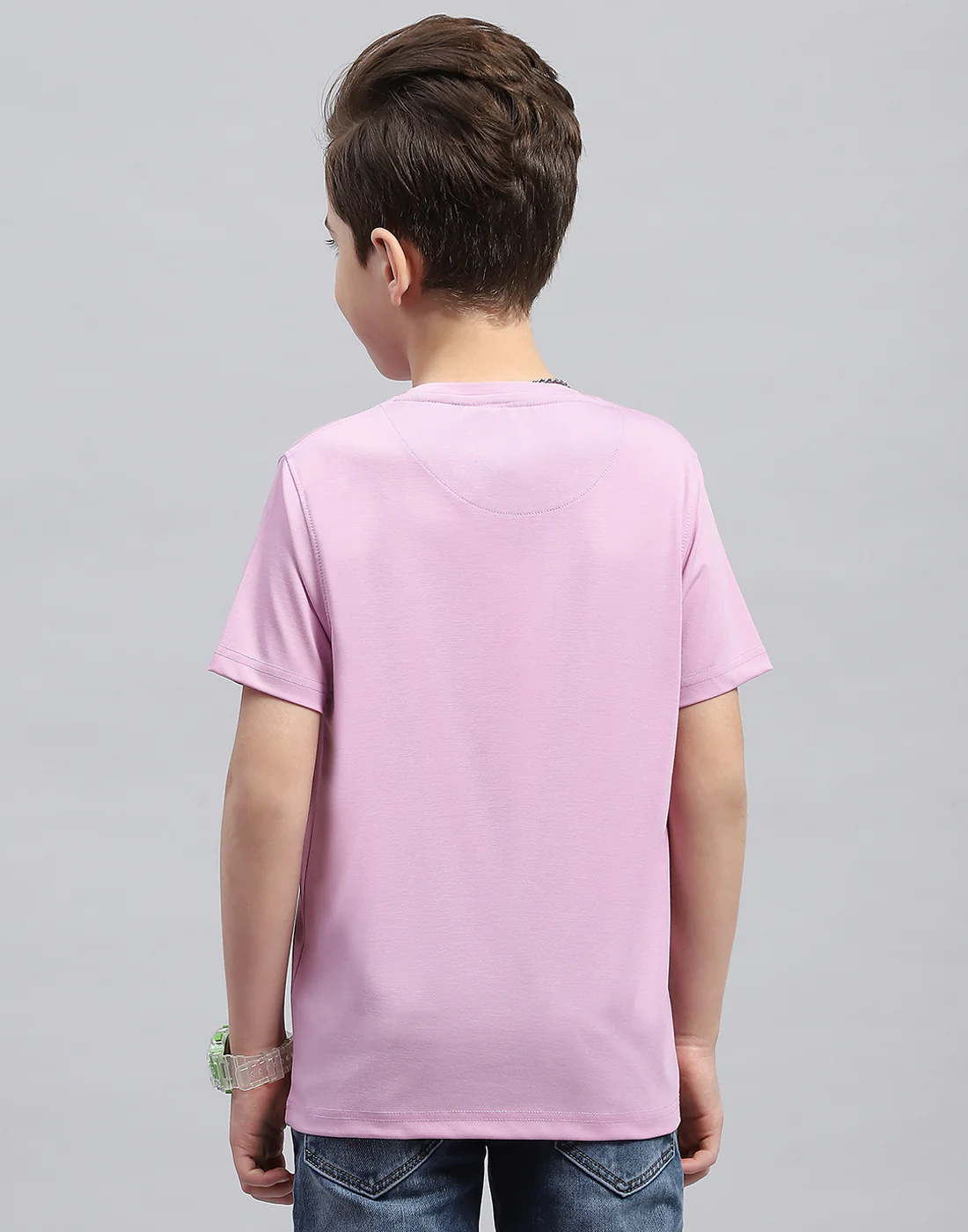 Boys Mauve Printed Round Neck Half Sleeve T-Shirt - Image 5