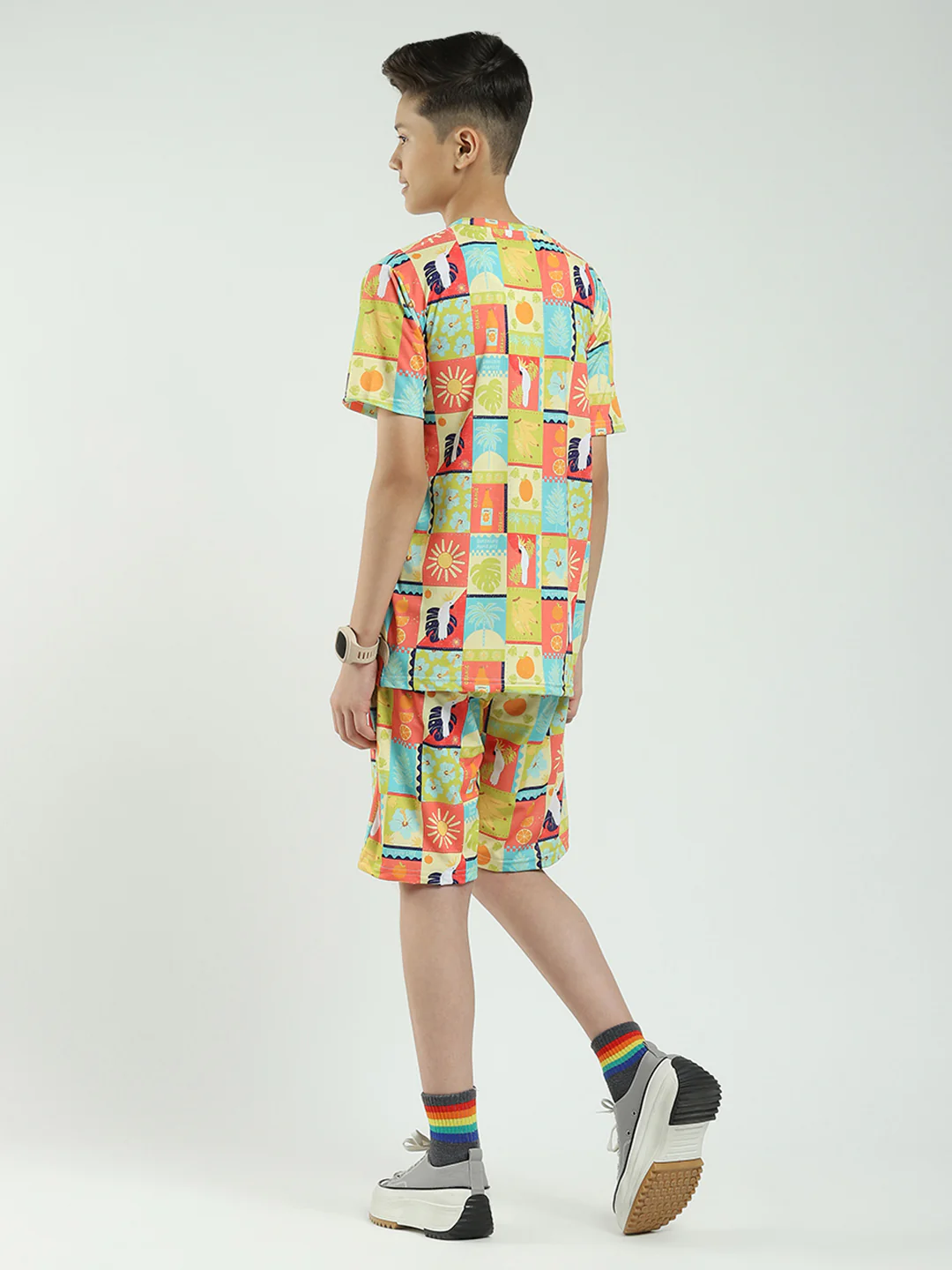 Boys Multicolor Printed Round Neck Half Sleeve Bermuda Set - Image 5