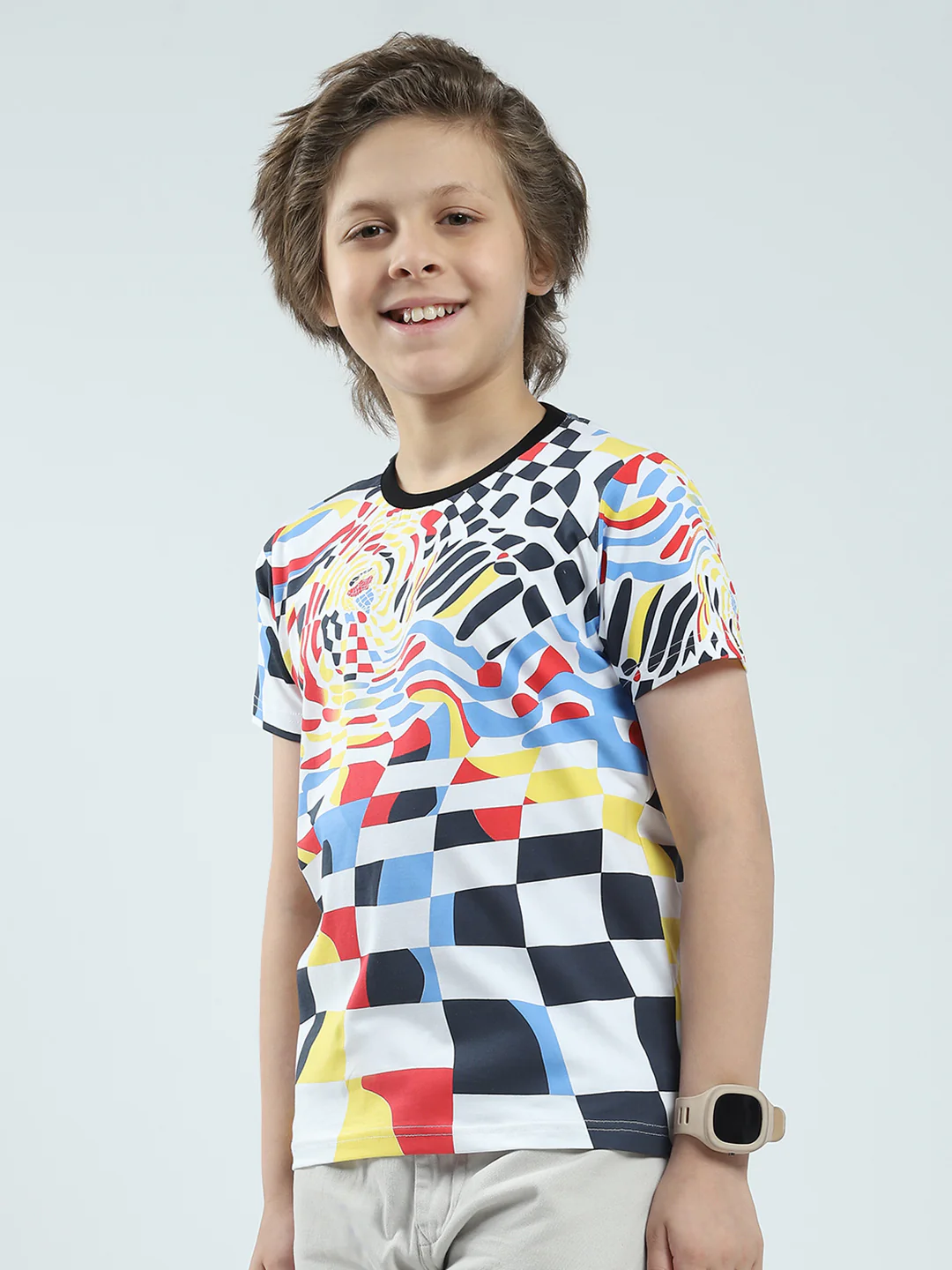Boys Multicolor Printed Round Neck Half Sleeve T-Shirt - Image 3