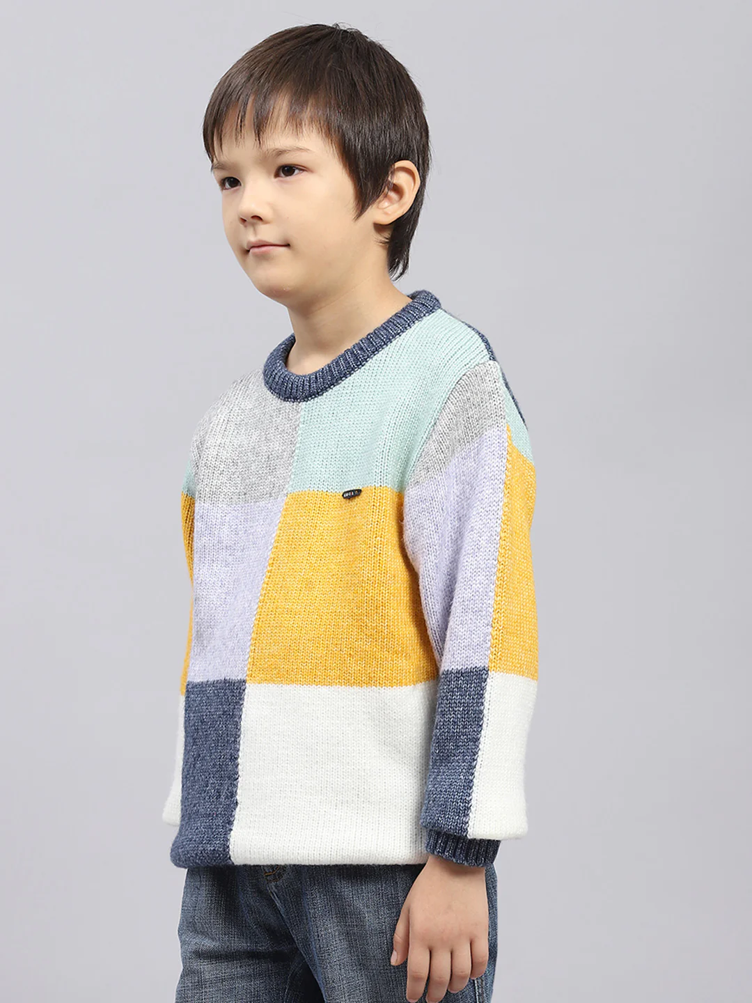 Boys Multicolor Self Design Round Neck Full Sleeve Pullover - Image 3
