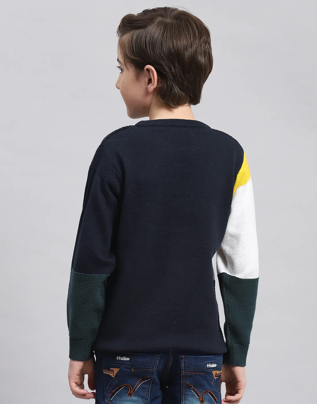 Boys Multicolor Self Design Round Neck Full Sleeve Sweater - Image 5
