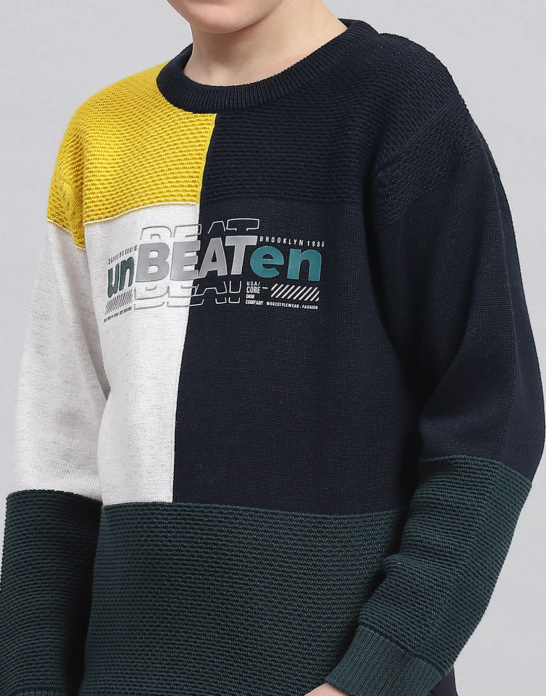 Boys Multicolor Self Design Round Neck Full Sleeve Sweater - Image 6