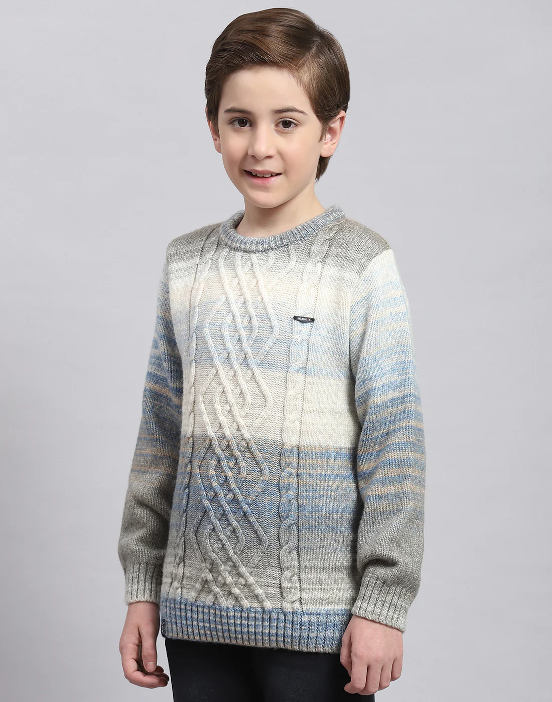 Boys Multicolor Self Design Round Neck Full Sleeve Sweater - Image 3