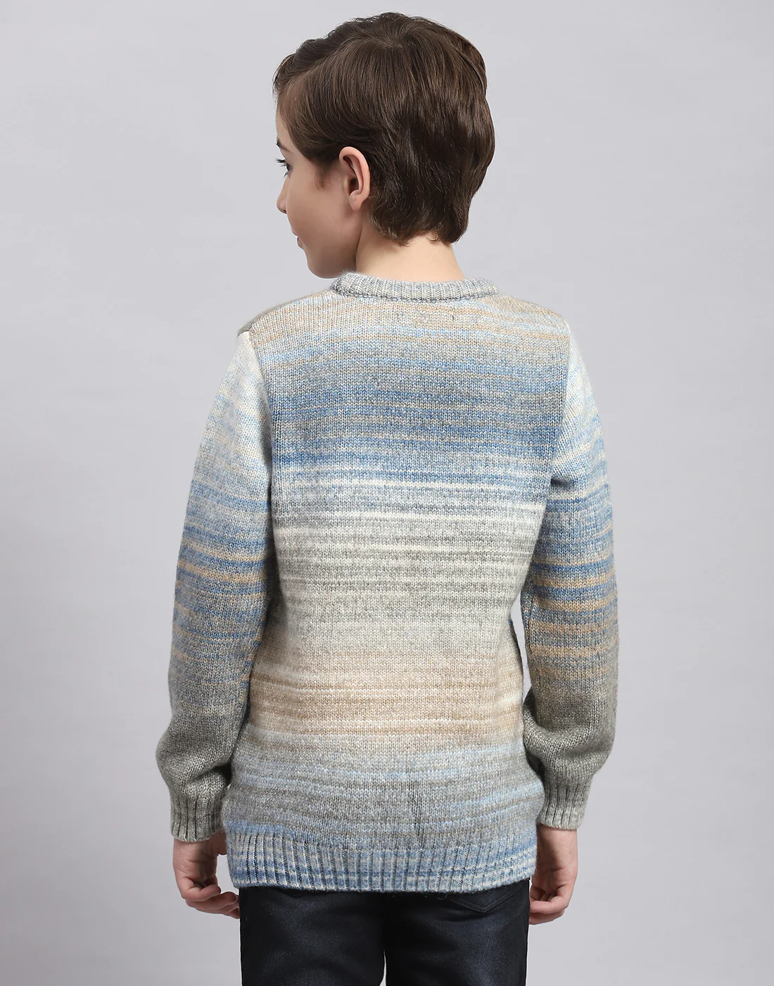 Boys Multicolor Self Design Round Neck Full Sleeve Sweater - Image 5