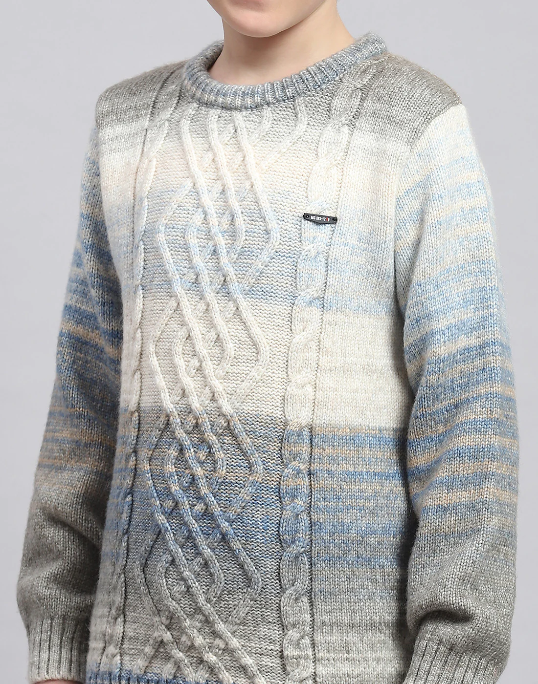 Boys Multicolor Self Design Round Neck Full Sleeve Sweater - Image 6