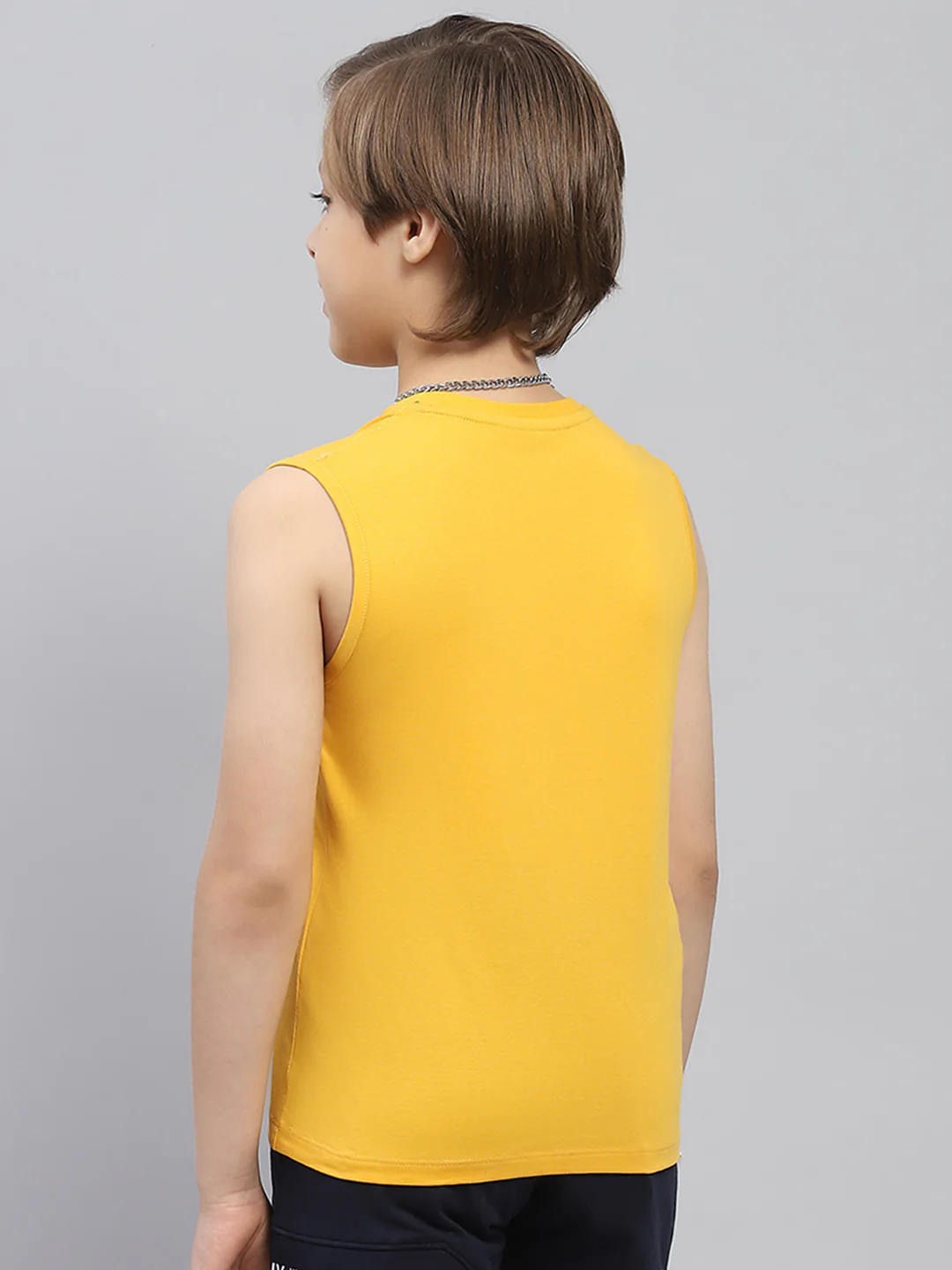 Boys Mustard & Blue Printed Round Neck Sleeveless T-Shirt (Pack of 2) - Image 6