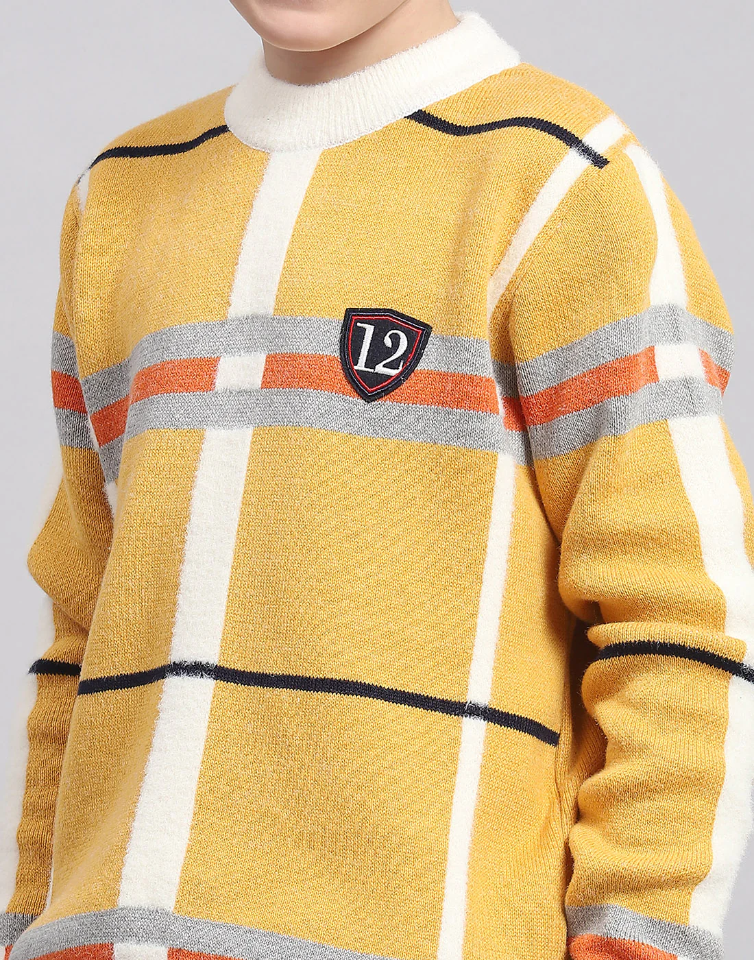 Boys Mustard Check Round Neck Full Sleeve Sweater - Image 6