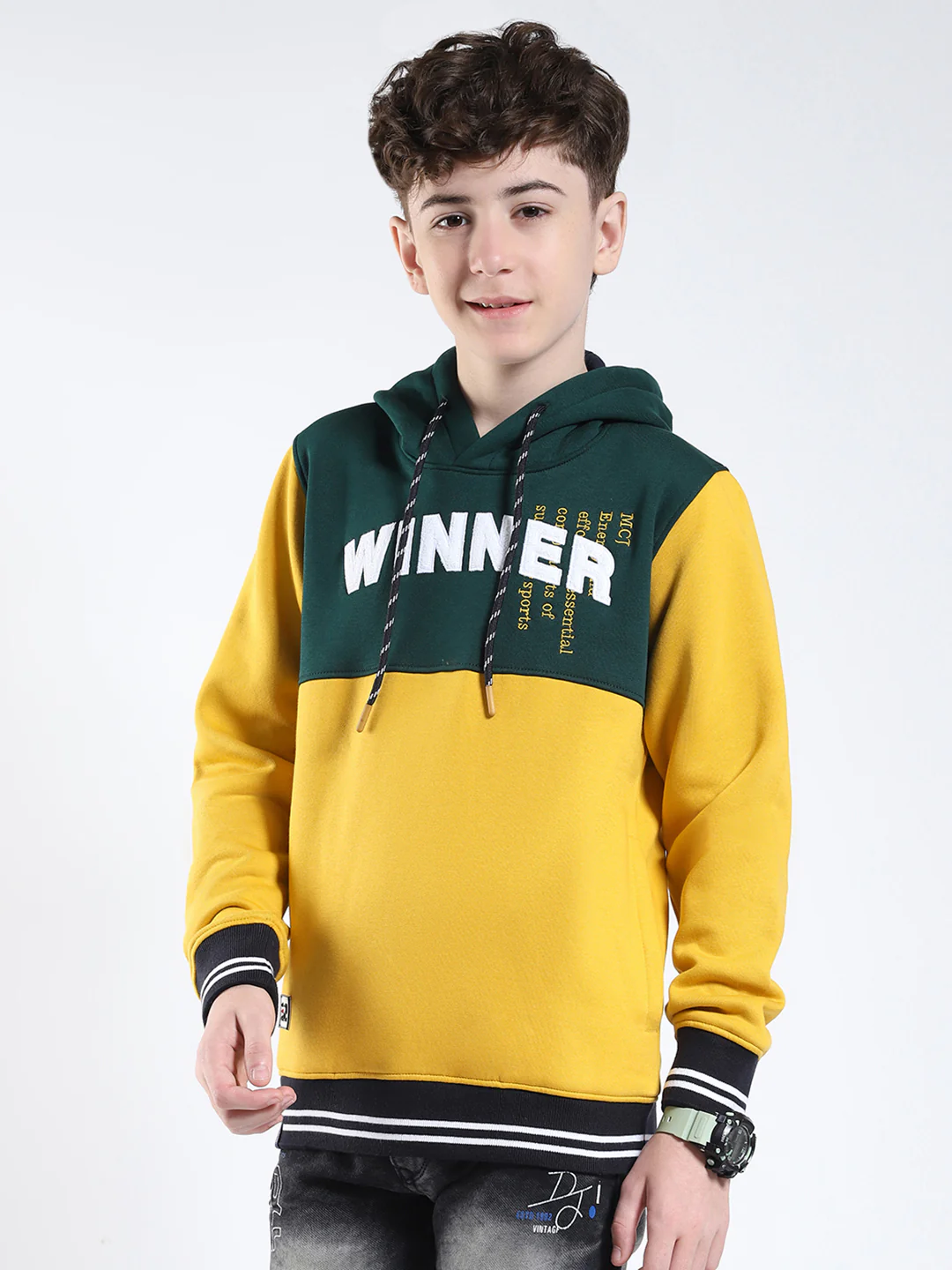 Boys Mustard Embroidered Round Neck Full Sleeve Sweatshirt - Image 3