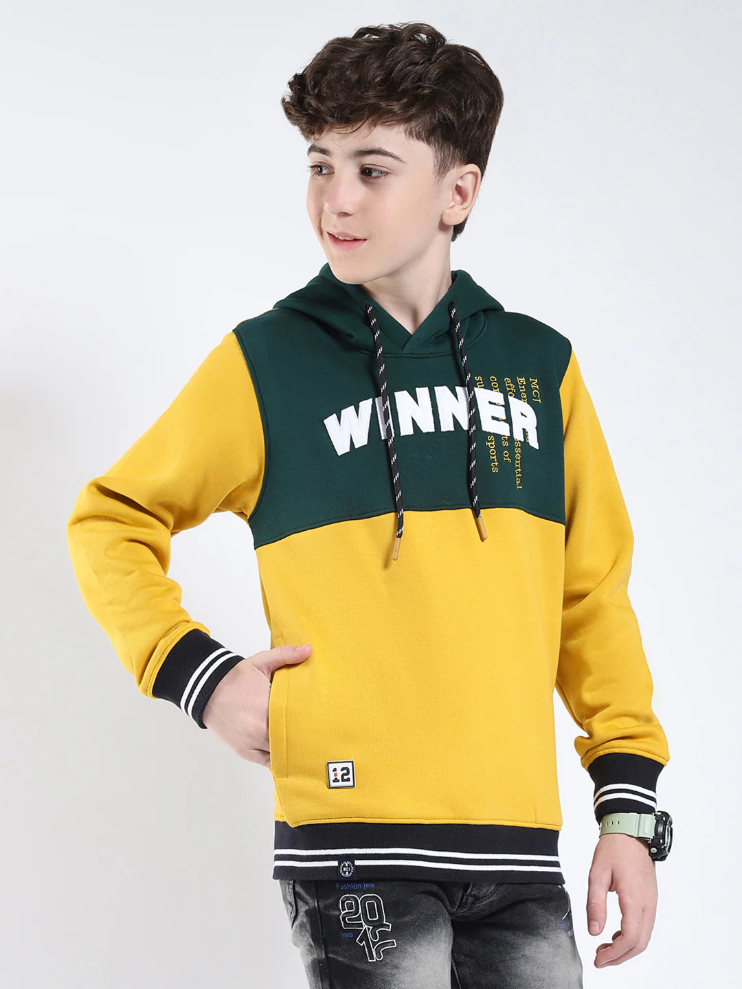 Boys Mustard Embroidered Round Neck Full Sleeve Sweatshirt - Image 4