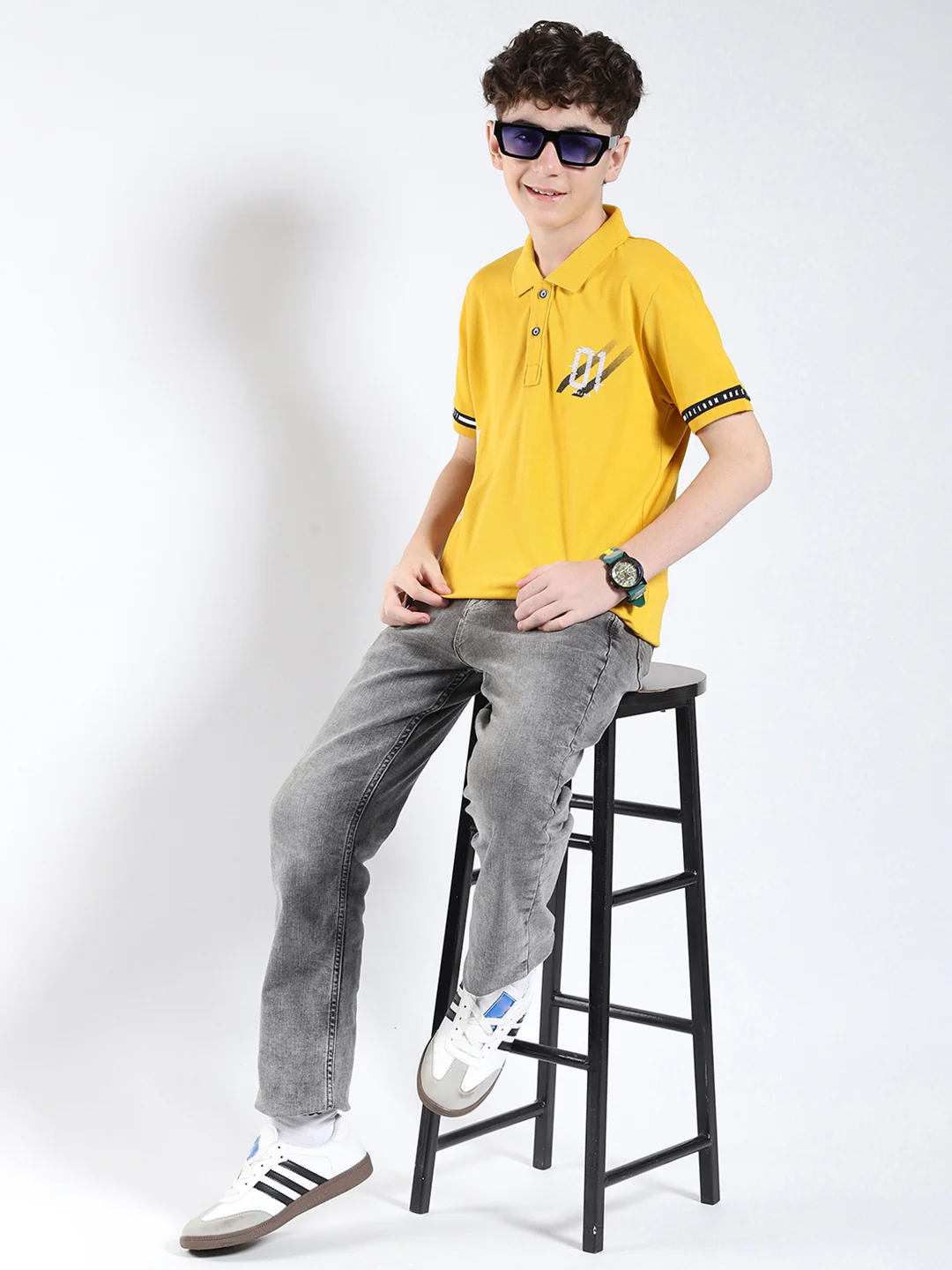 Boys Mustard Printed Collar Half Sleeve T-Shirt - Image 2
