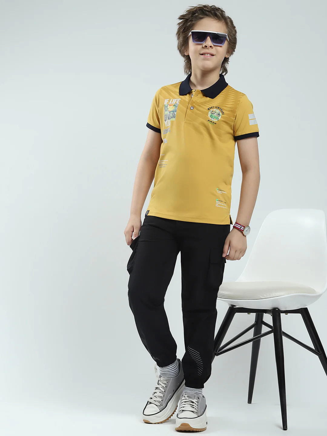 Boys Mustard Printed Collar Half Sleeve T-Shirt - Image 2