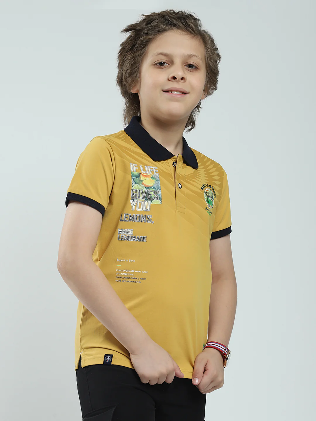 Boys Mustard Printed Collar Half Sleeve T-Shirt - Image 4