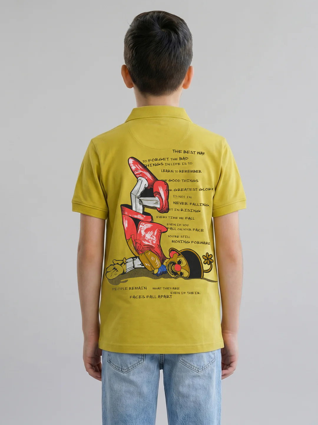 Boys Mustard Printed Collar Half Sleeve T-Shirt - Image 3